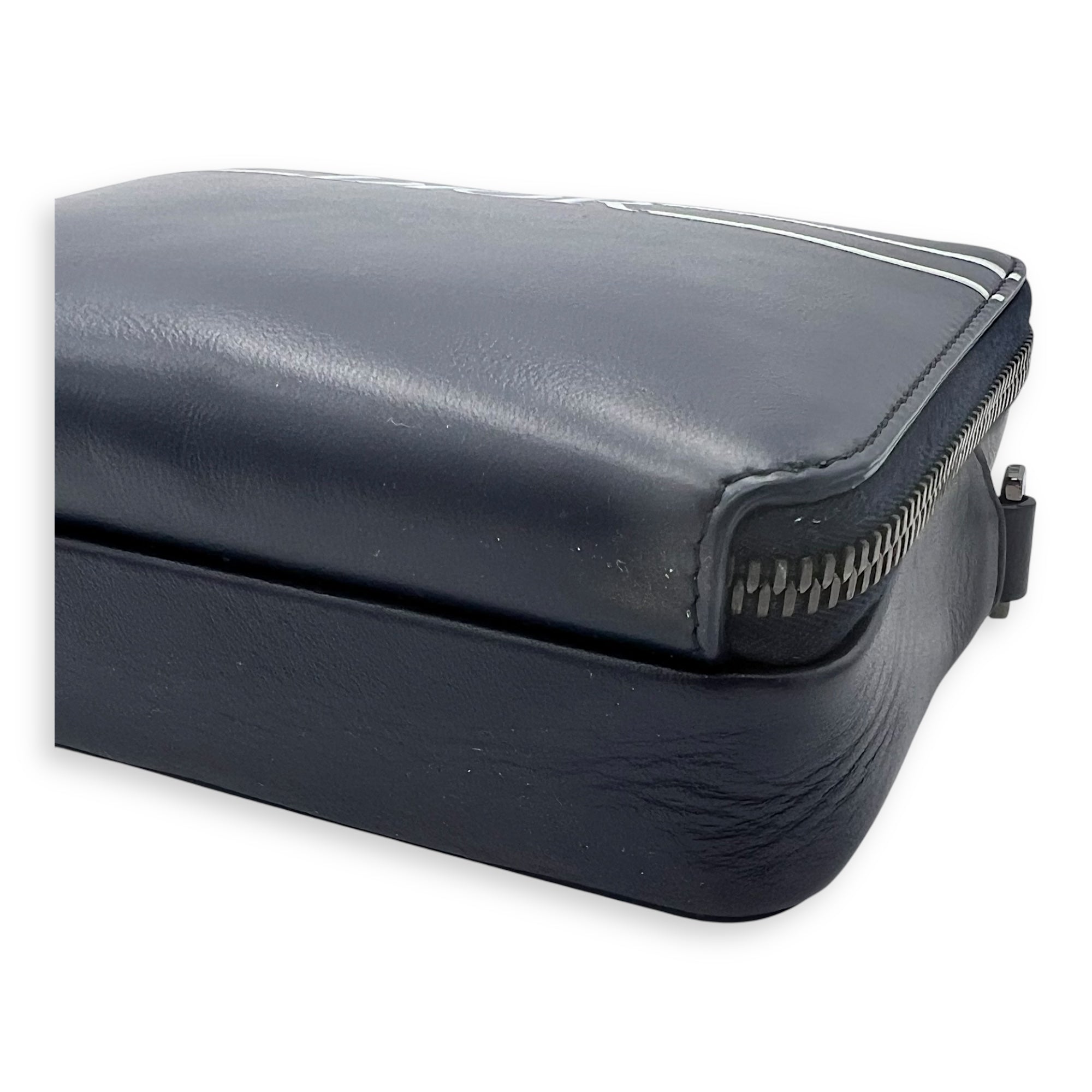 x Descente Double Zip Blue Crossbody Bag in Calfskin, Silver hardware - Image 13