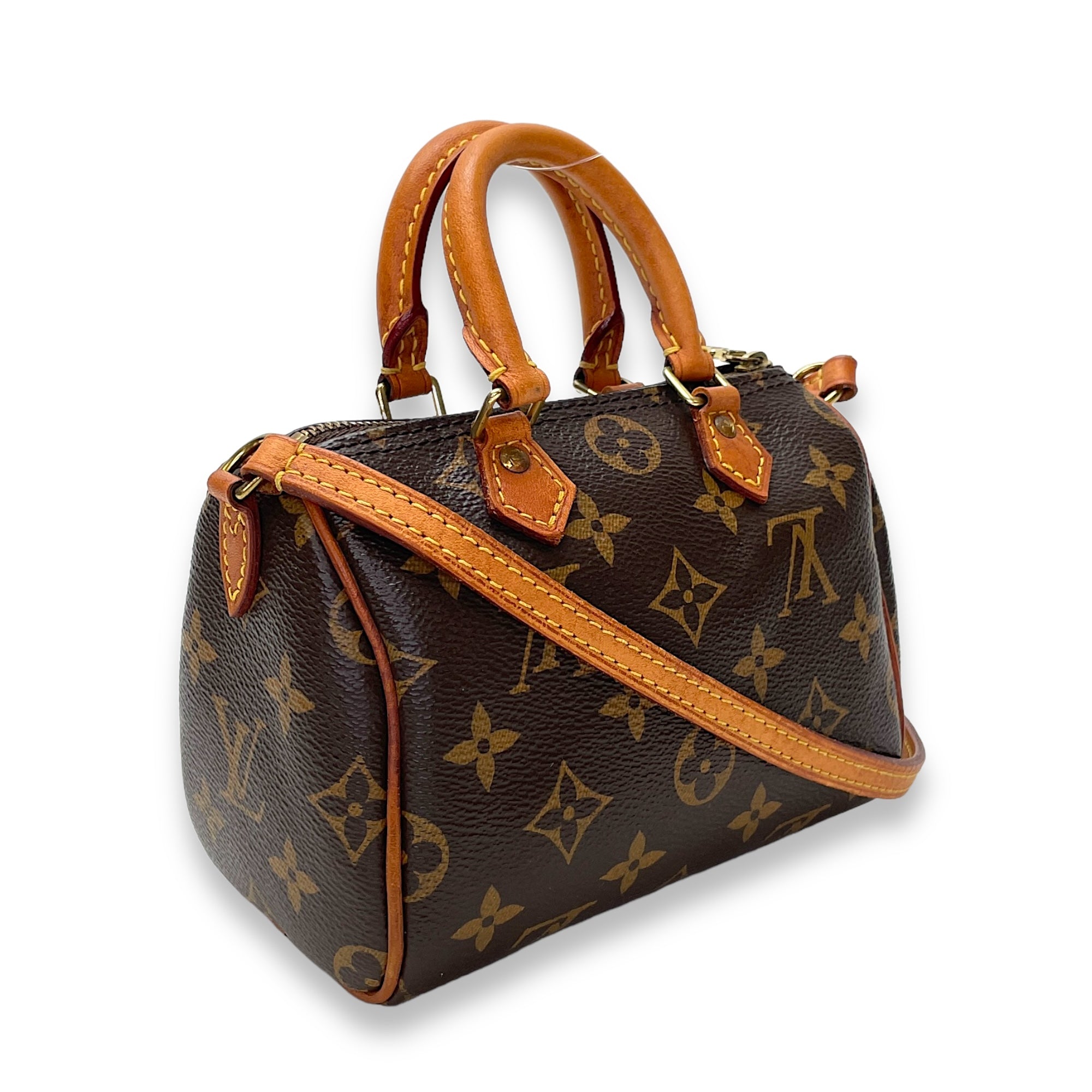 Speedy Bandouliere Top Handle Bag Nano Brown in Monogram Coated Canvas, Gold hardware - Image 3