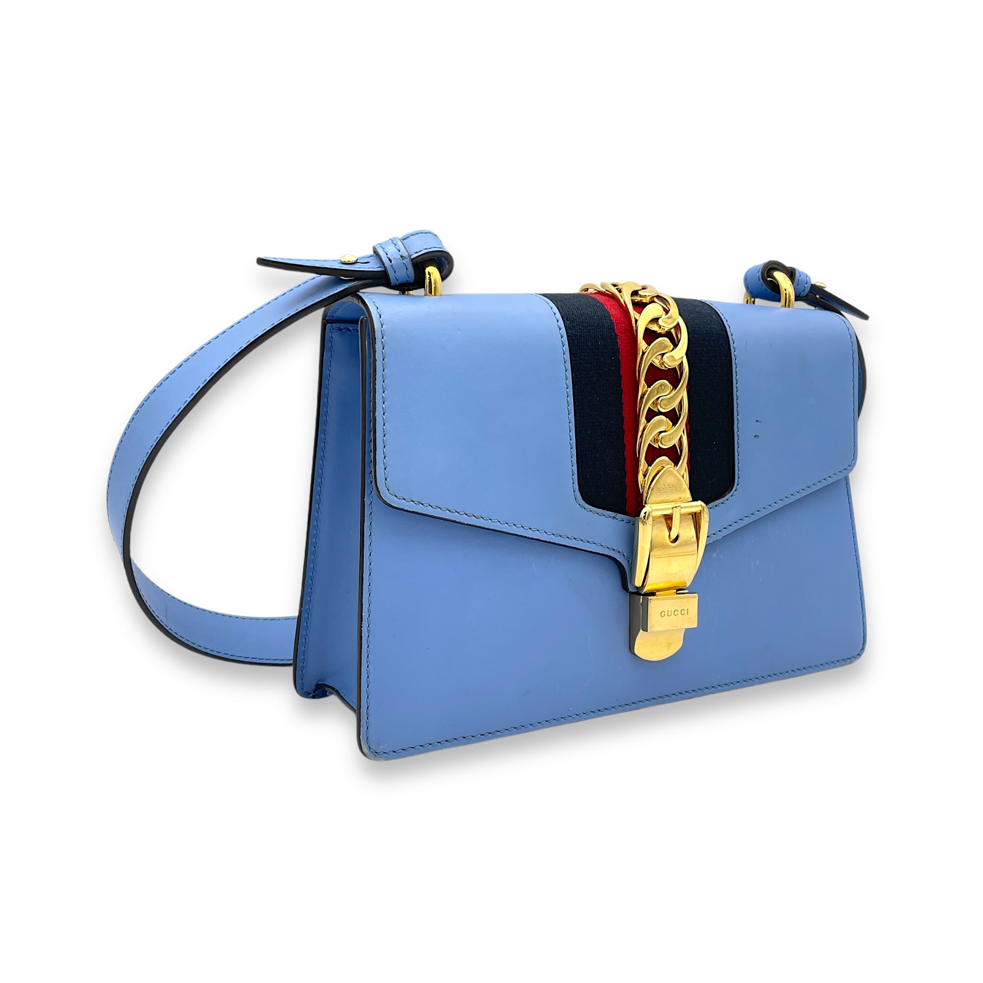 Sylvie Small Blue Shoulder Bag in Calfskin, Gold hardware - Image 3