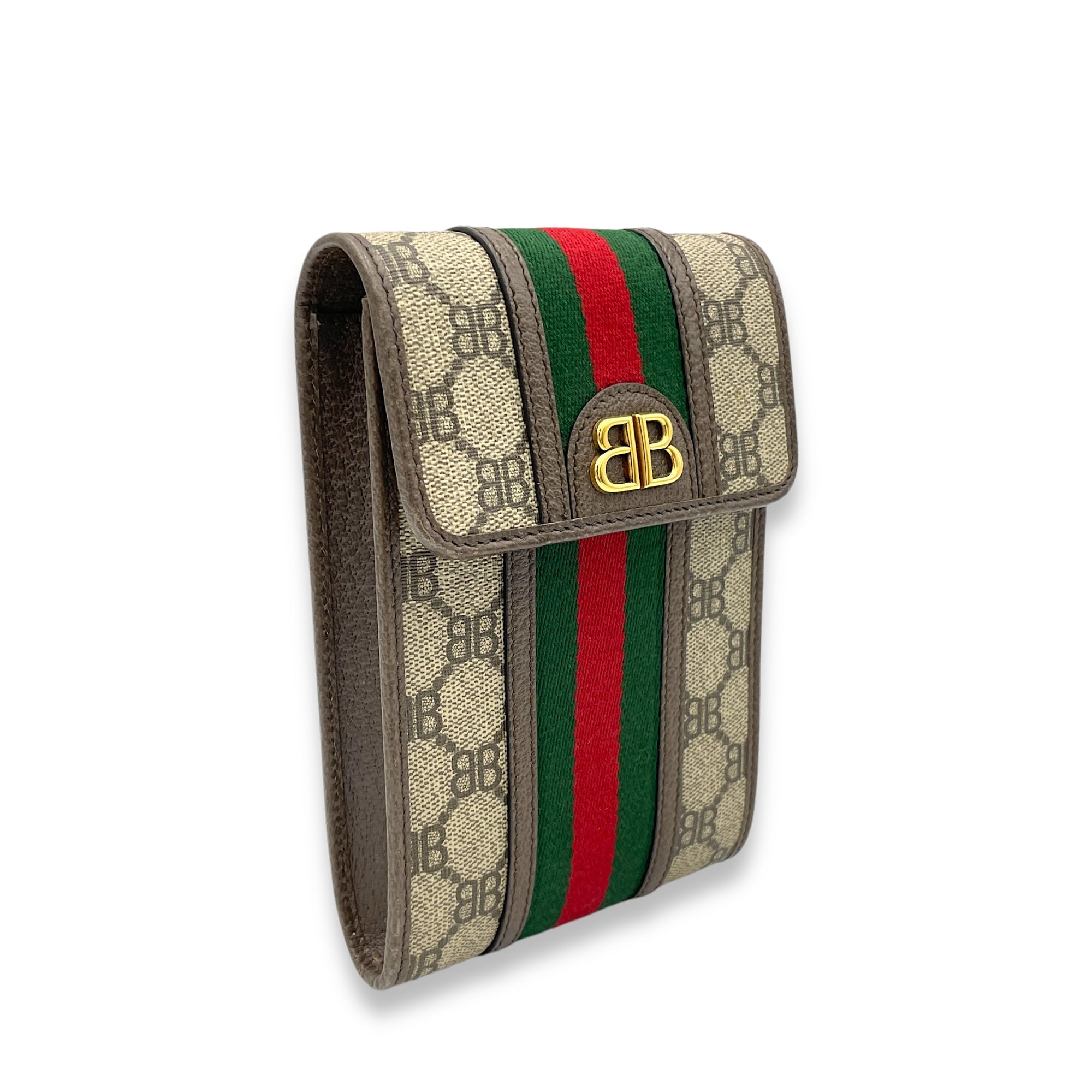 x Gucci The Hacker Project Web Phone Crossbody Bag Brown in Monogram Coated Canvas, Gold hardware - Image 3