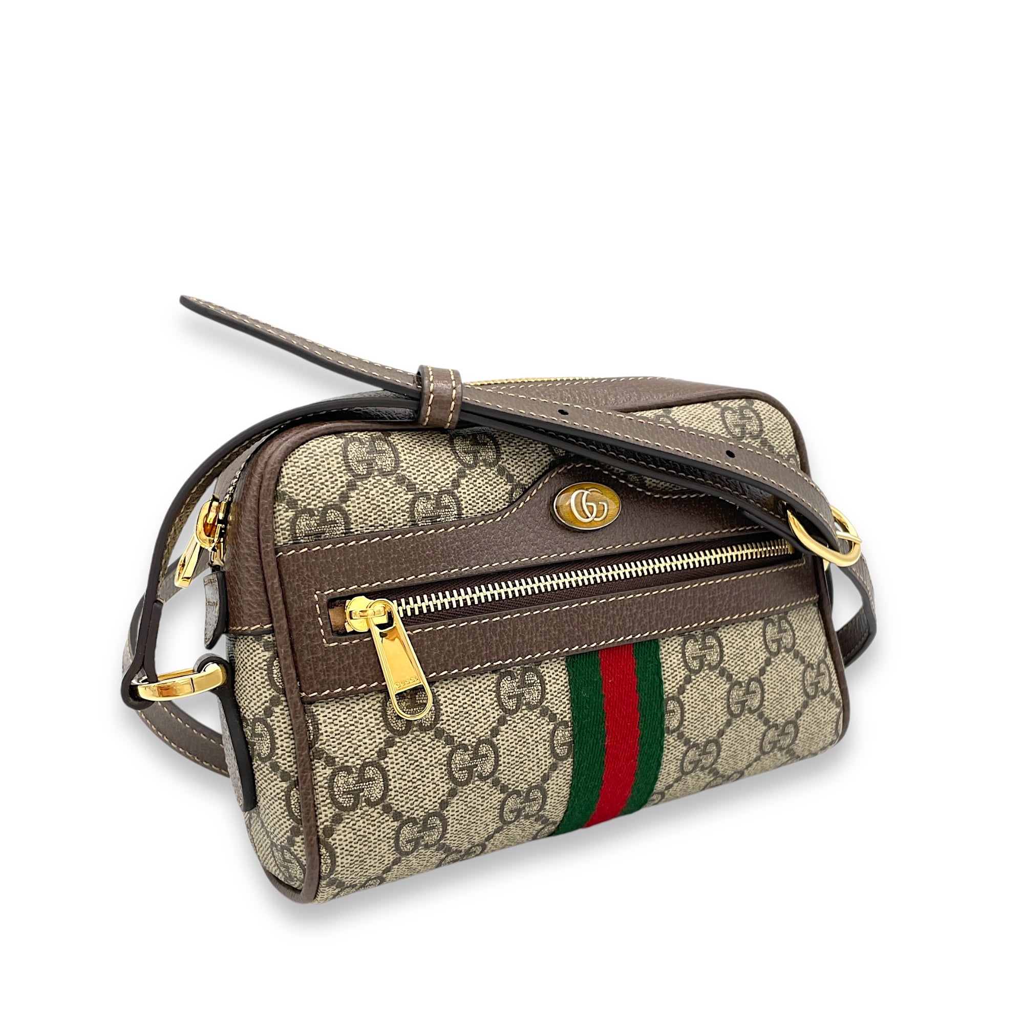 GG Supreme Web Ophidia Brown Crossbody Bag in Monogram Coated Canvas, Gold hardware - Image 3