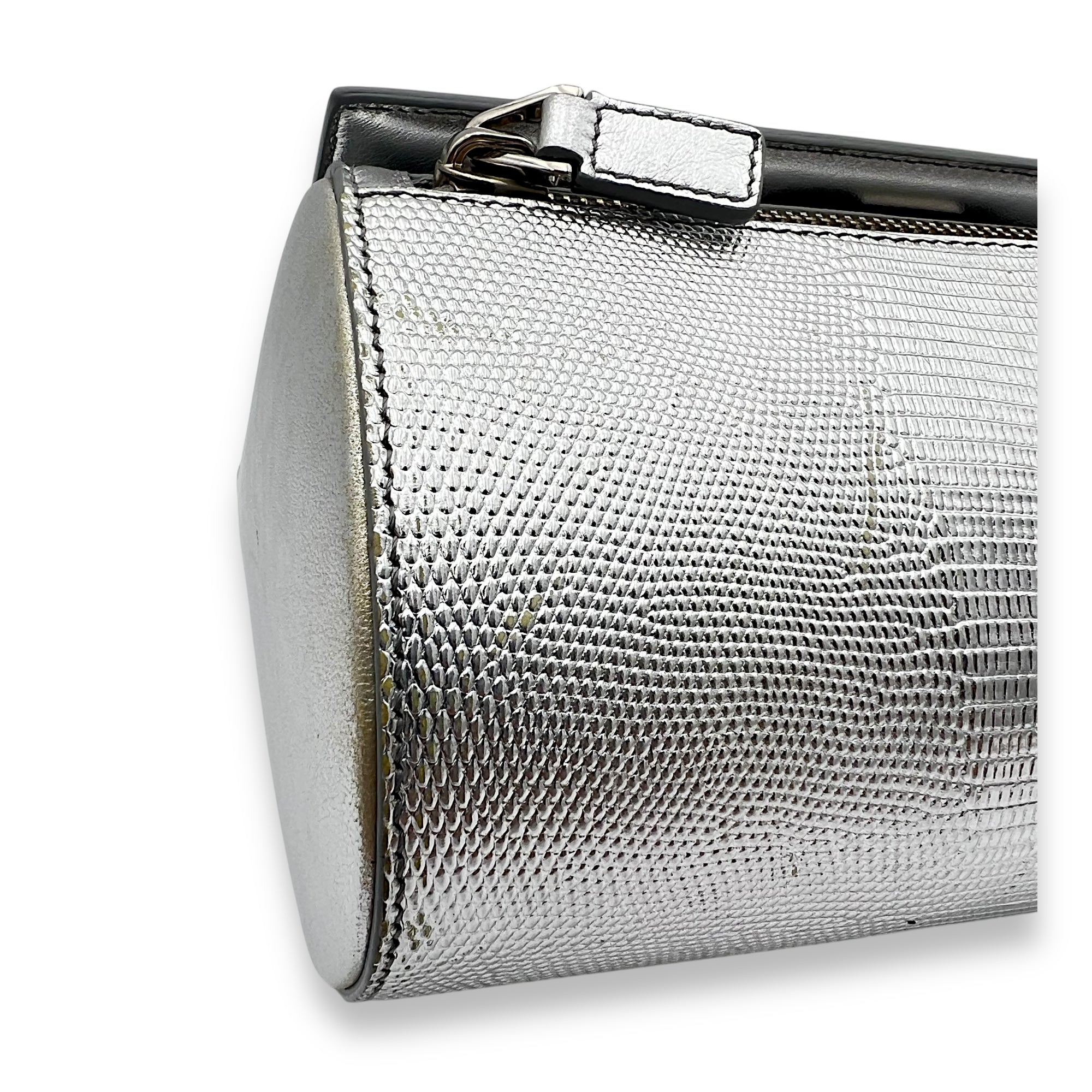 Pandora Box Medium Silver Crossbody Bag in Lizard Embossed Calfskin, Silver hardware - Image 7