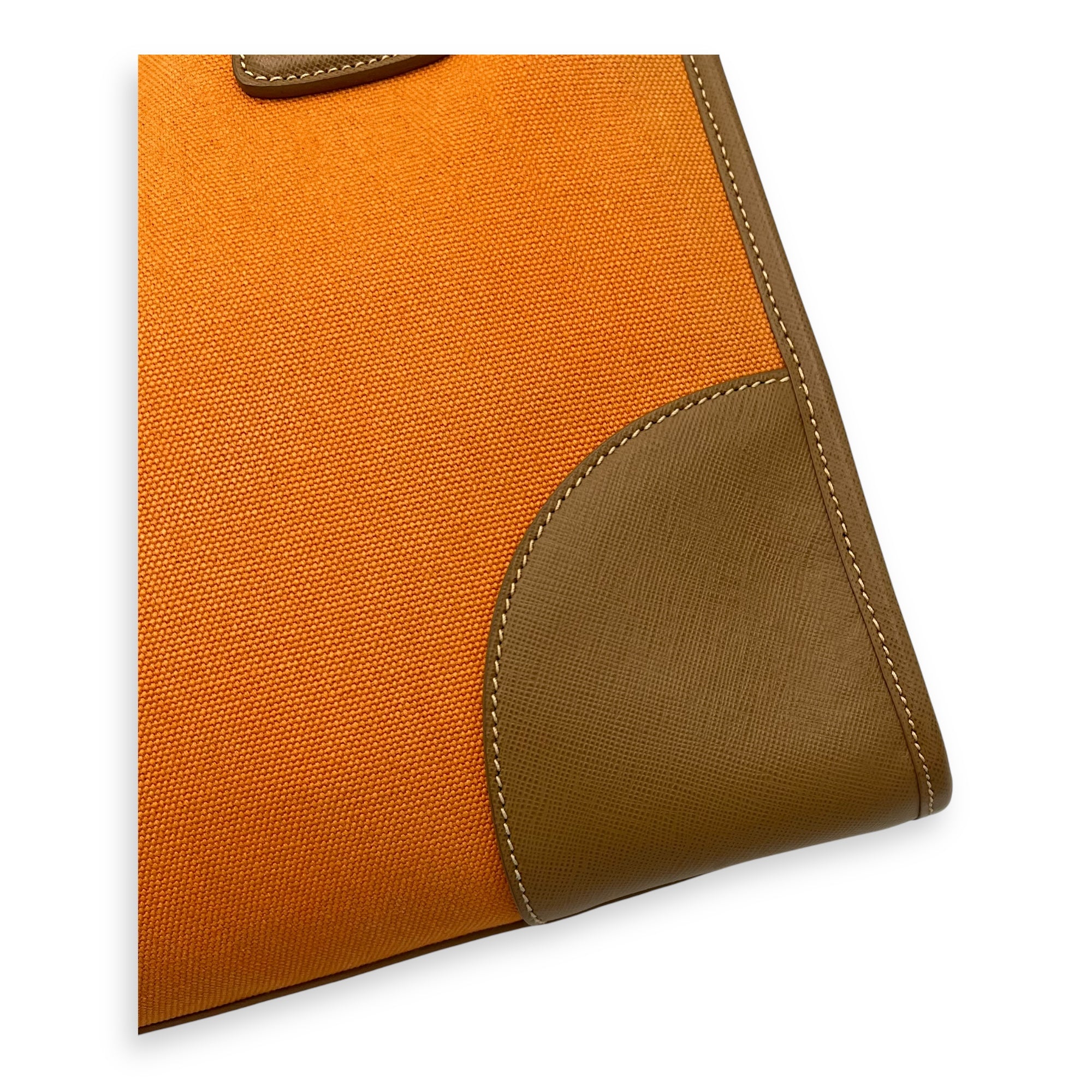 Logo Orange and Brown Top Handle Bag in Saffiano Leather and Canvas, Gold hardware - Image 18