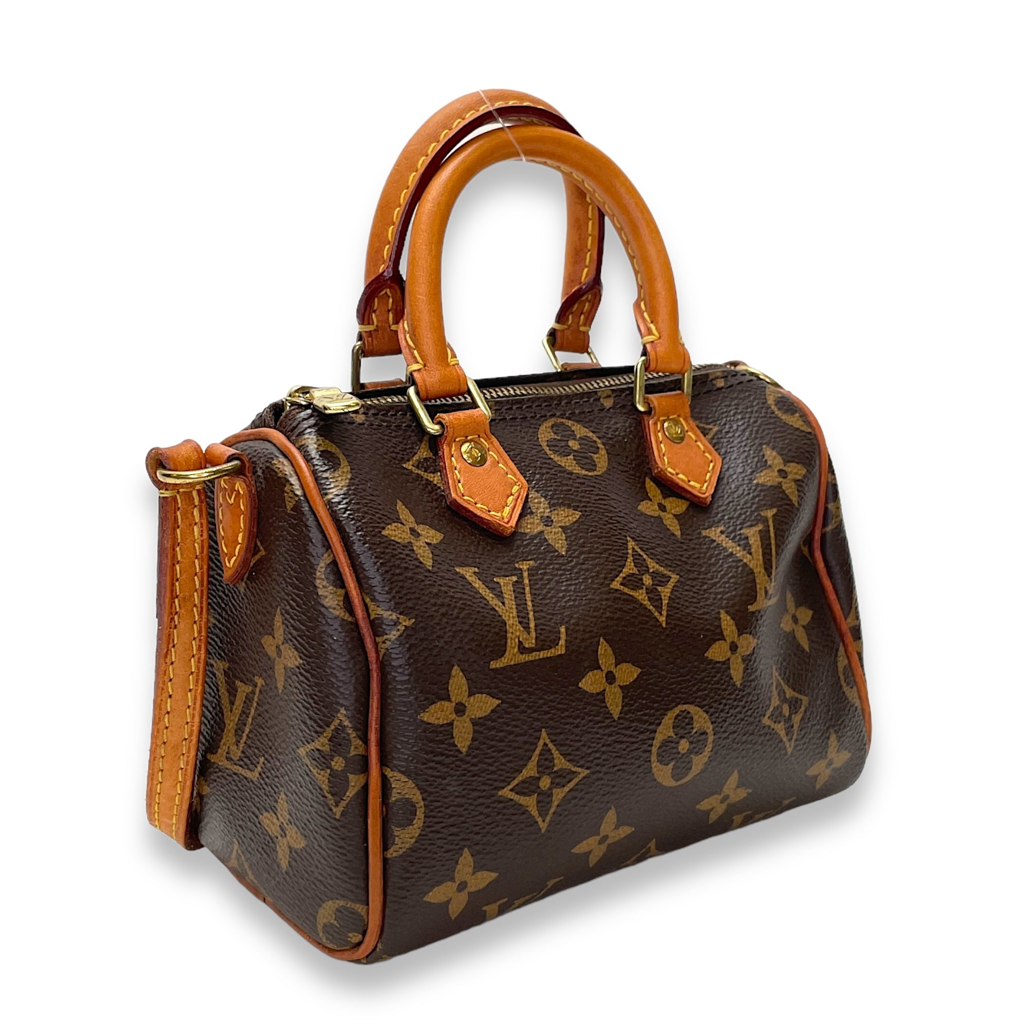 Speedy Bandouliere Top Handle Bag Nano Brown in Monogram Coated Canvas, Gold hardware - Image 4
