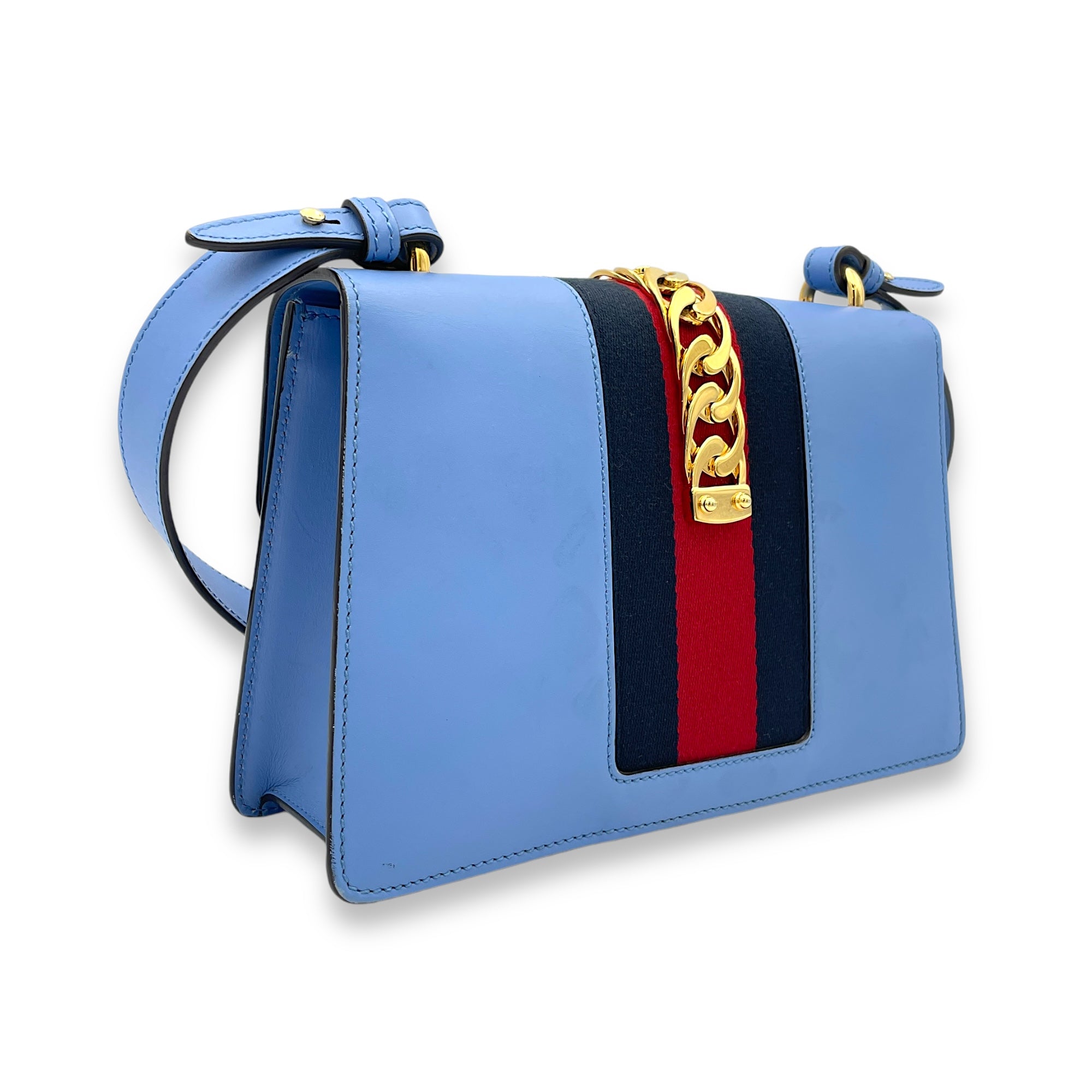 Sylvie Small Blue Shoulder Bag in Calfskin, Gold hardware - Image 4