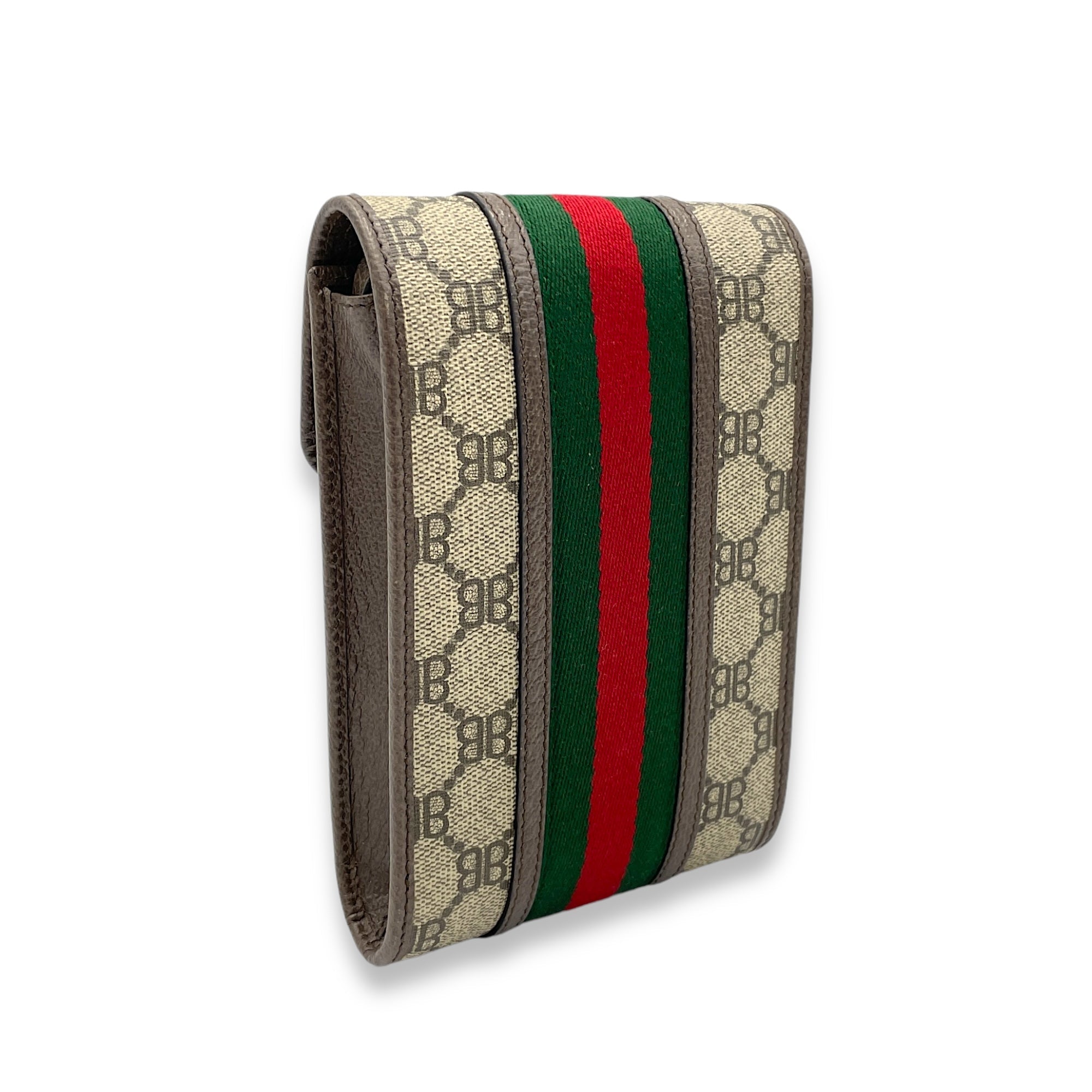 x Gucci The Hacker Project Web Phone Crossbody Bag Brown in Monogram Coated Canvas, Gold hardware - Image 4