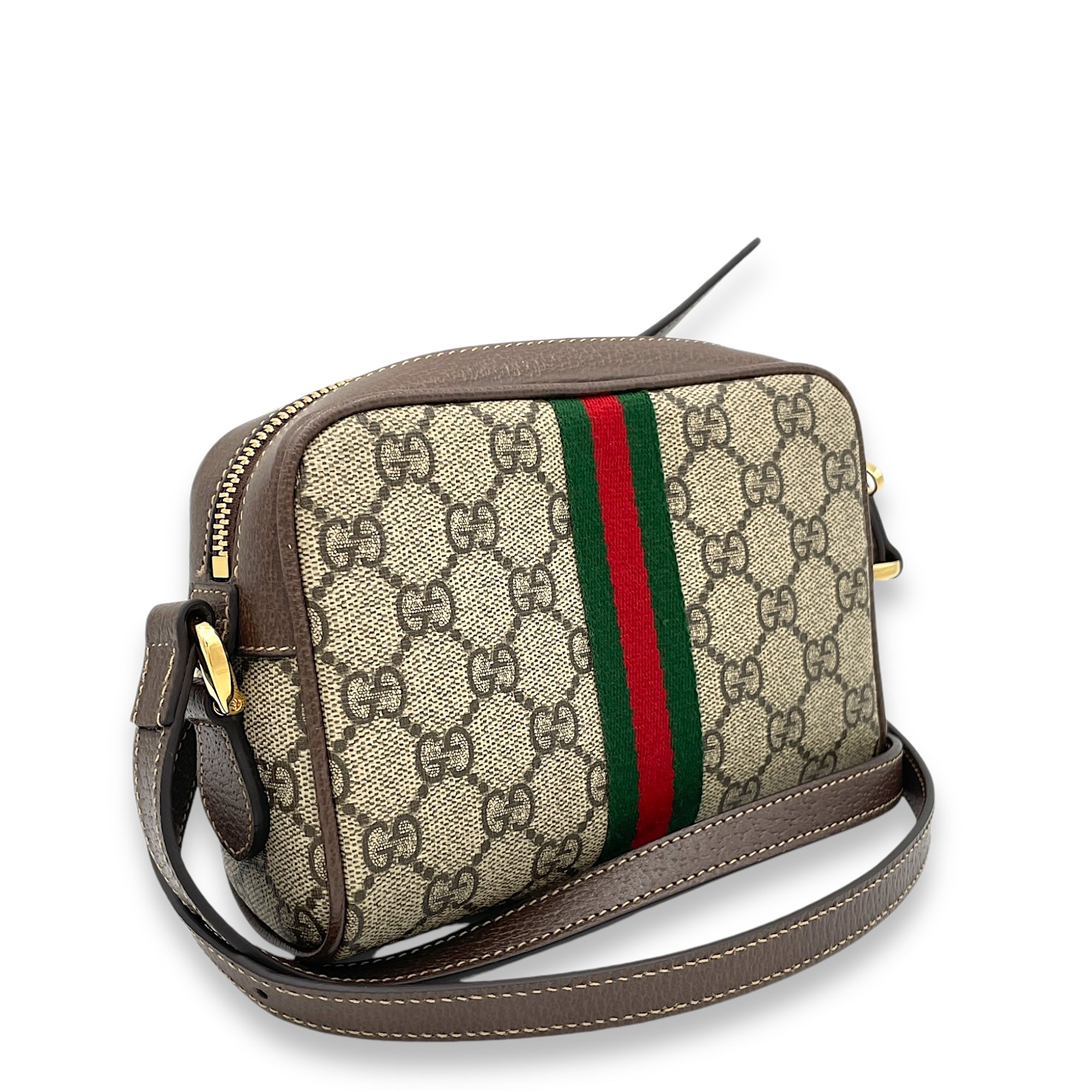 GG Supreme Web Ophidia Brown Crossbody Bag in Monogram Coated Canvas, Gold hardware - Image 4