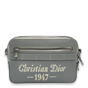 Safari Grey Messenger bag in Calfskin, Silver hardware