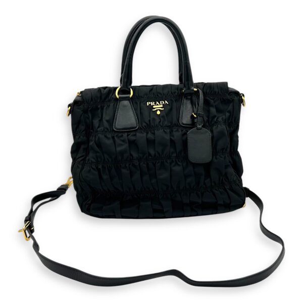 Gaufre Top Handle Bag Black in Nylon, Gold hardware - Image 15