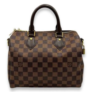 Speedy Bandouliere 25 Damier Ebene Top Handle Bag in Coated Canvas, Gold hardware