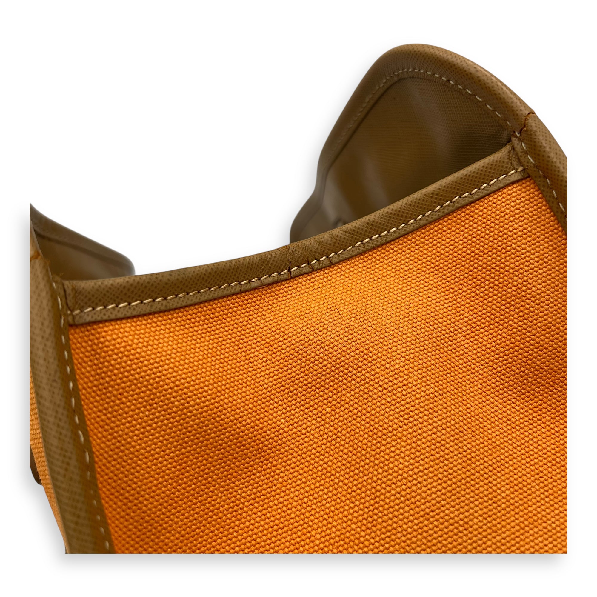Logo Orange and Brown Top Handle Bag in Saffiano Leather and Canvas, Gold hardware - Image 16