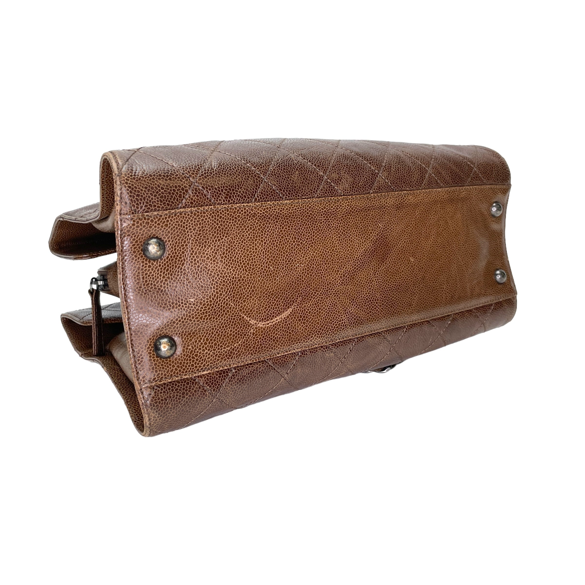 Two-way Brown Top Handle Bag in Caviar Leather, Ruthenium hardware - Image 5