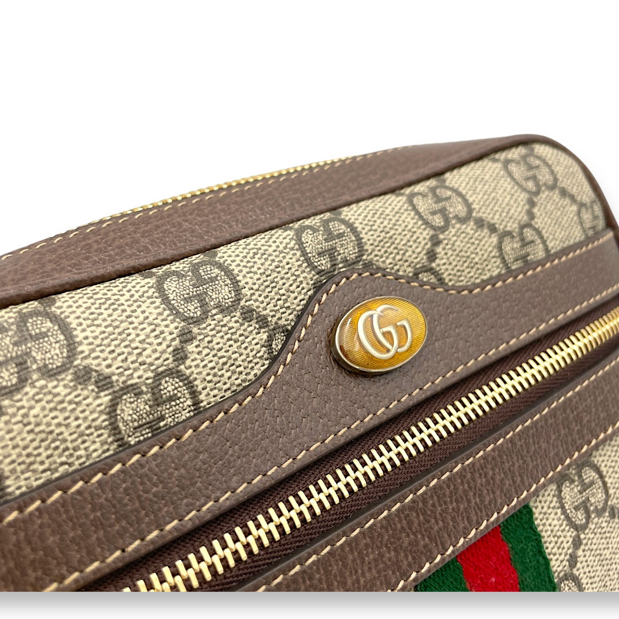 GG Supreme Web Ophidia Brown Crossbody Bag in Monogram Coated Canvas, Gold hardware - Image 6