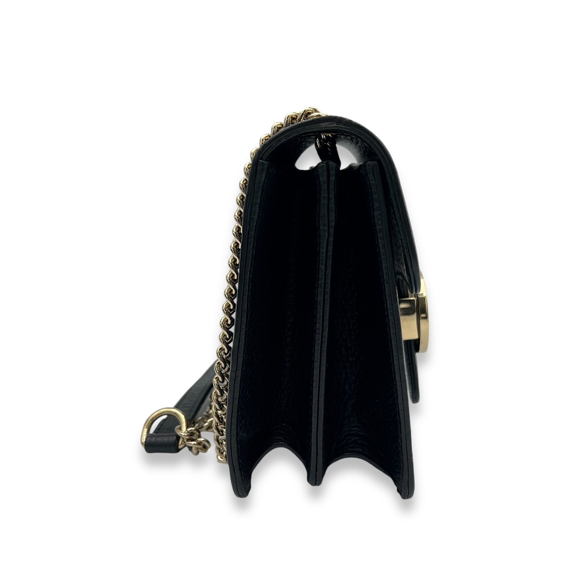 Interlocking G Small Black Crossbody Bag in Calfskin, Light Gold hardware - Image 3