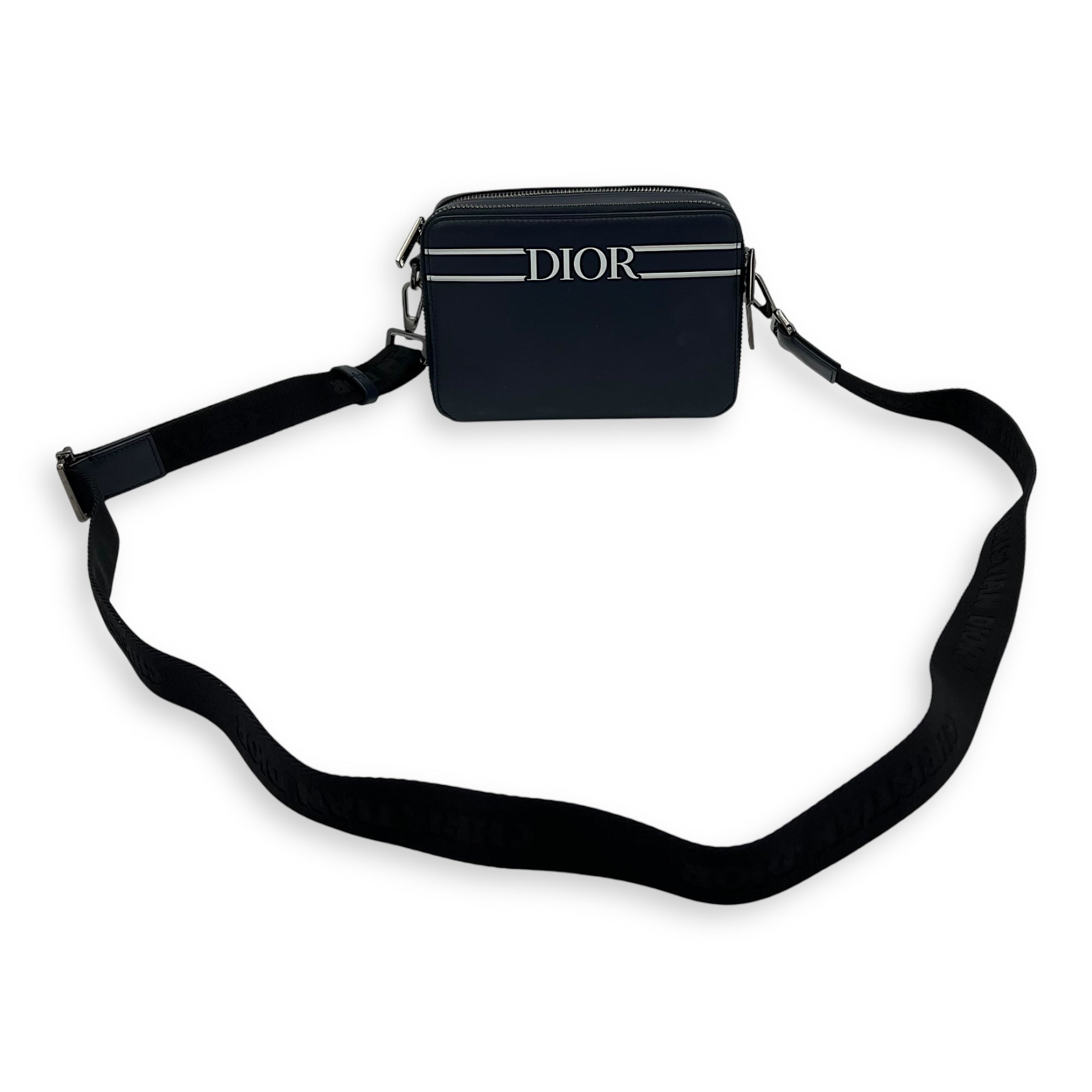 x Descente Double Zip Blue Crossbody Bag in Calfskin, Silver hardware - Image 17