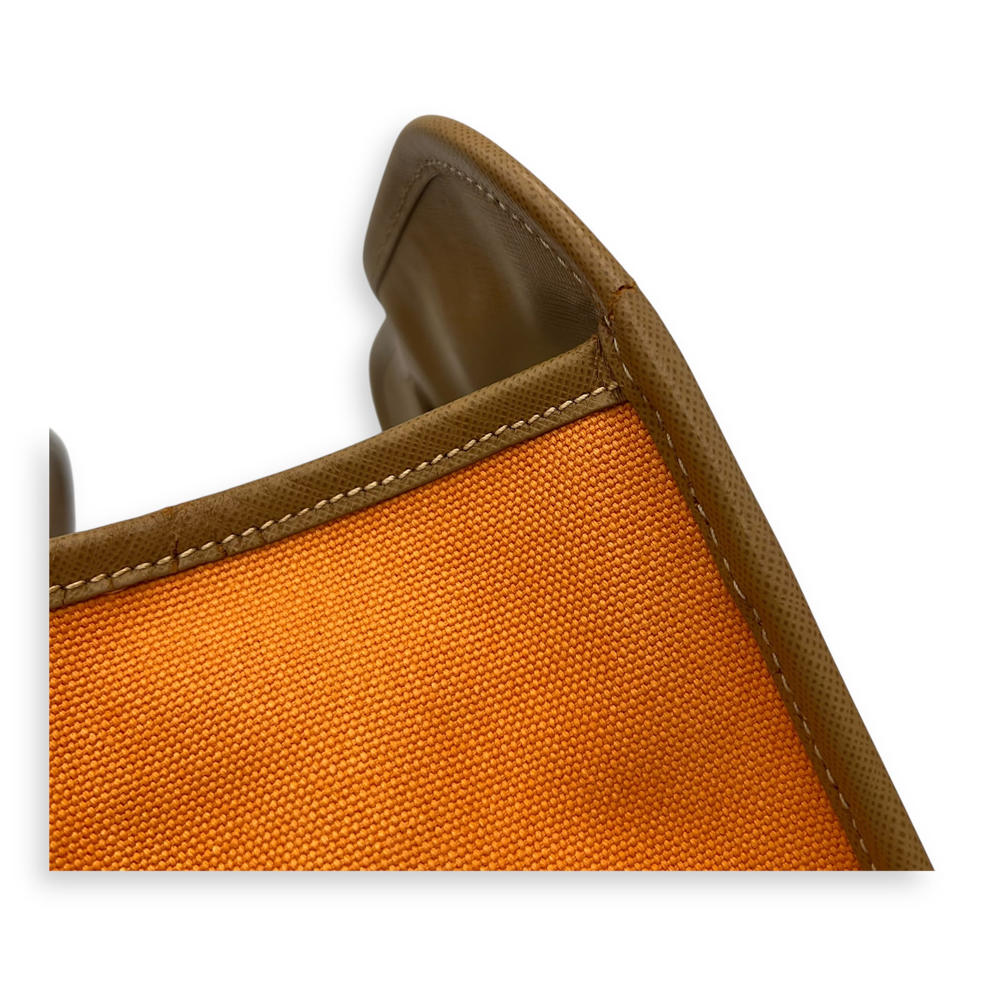 Logo Orange and Brown Top Handle Bag in Saffiano Leather and Canvas, Gold hardware - Image 15