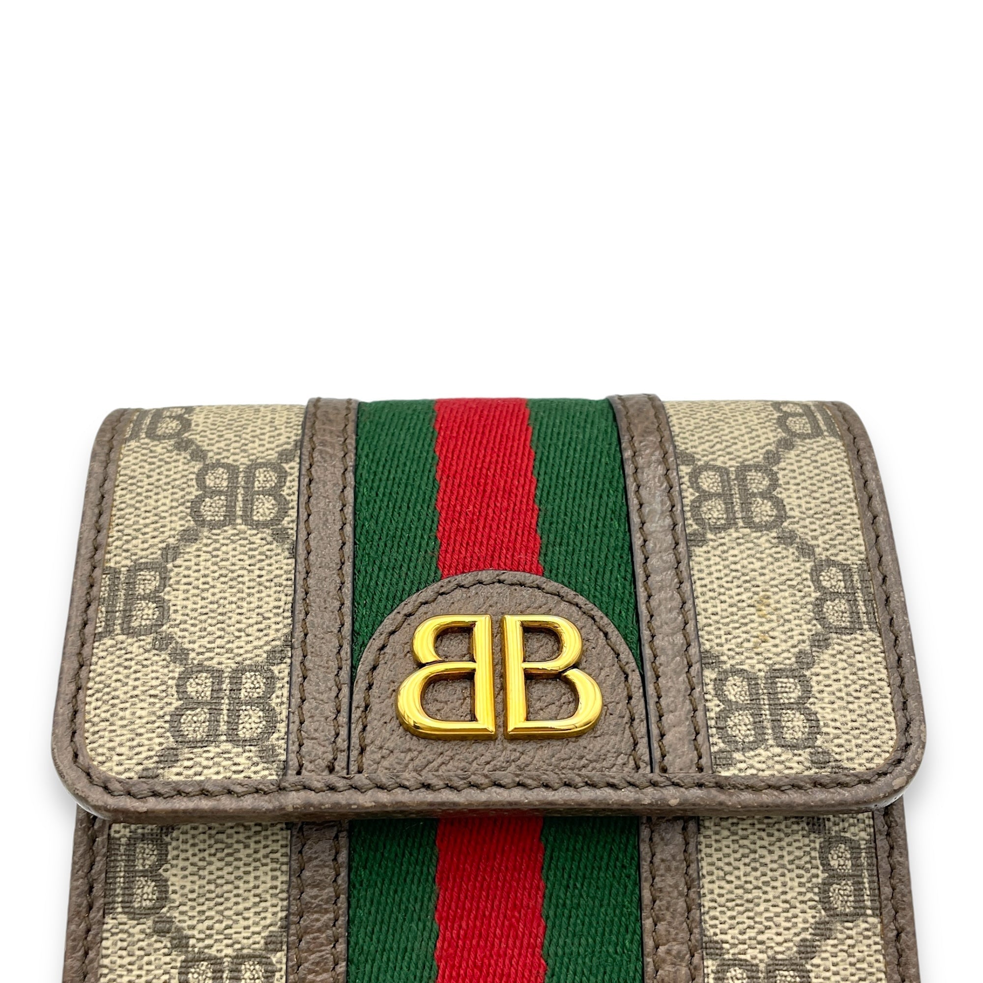 x Gucci The Hacker Project Web Phone Crossbody Bag Brown in Monogram Coated Canvas, Gold hardware - Image 7