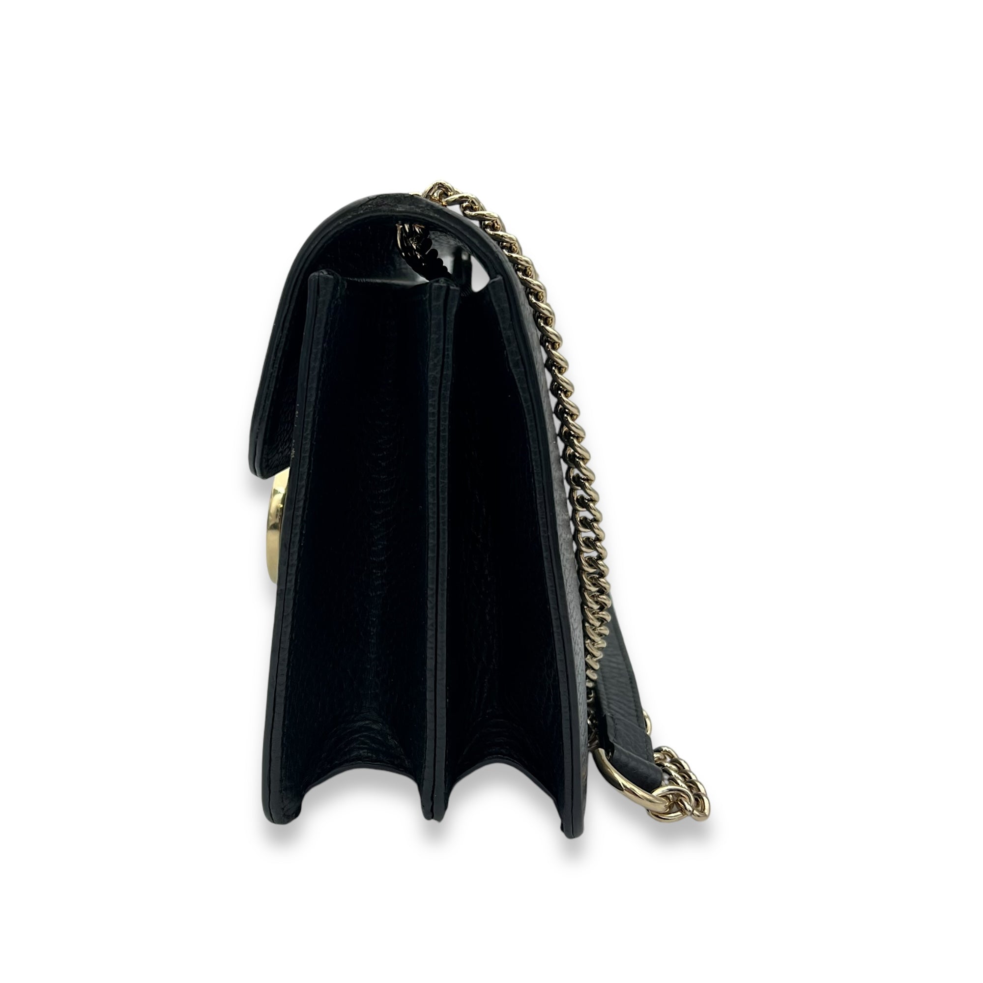 Interlocking G Small Black Crossbody Bag in Calfskin, Light Gold hardware - Image 4