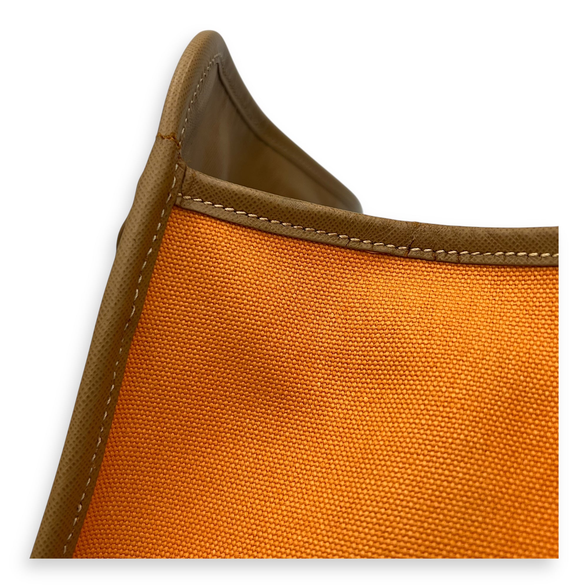 Logo Orange and Brown Top Handle Bag in Saffiano Leather and Canvas, Gold hardware - Image 14
