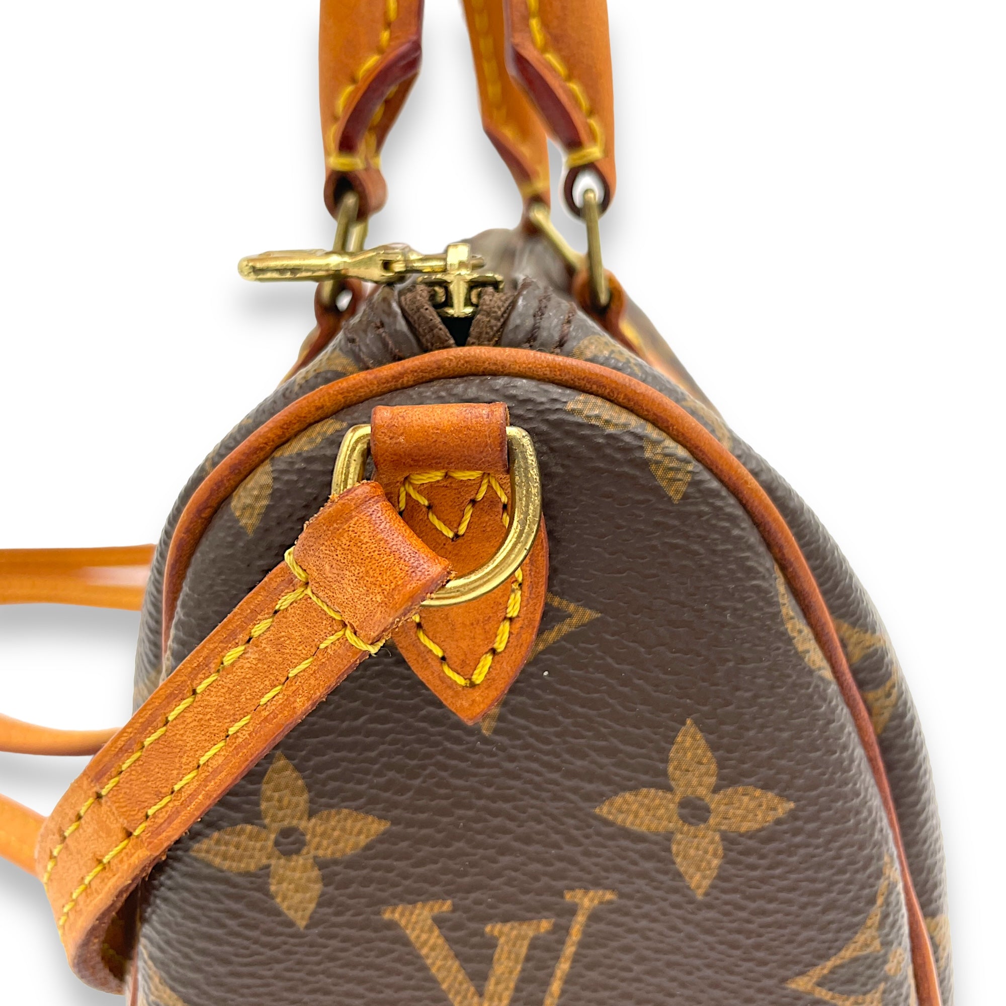 Speedy Bandouliere Top Handle Bag Nano Brown in Monogram Coated Canvas, Gold hardware - Image 7