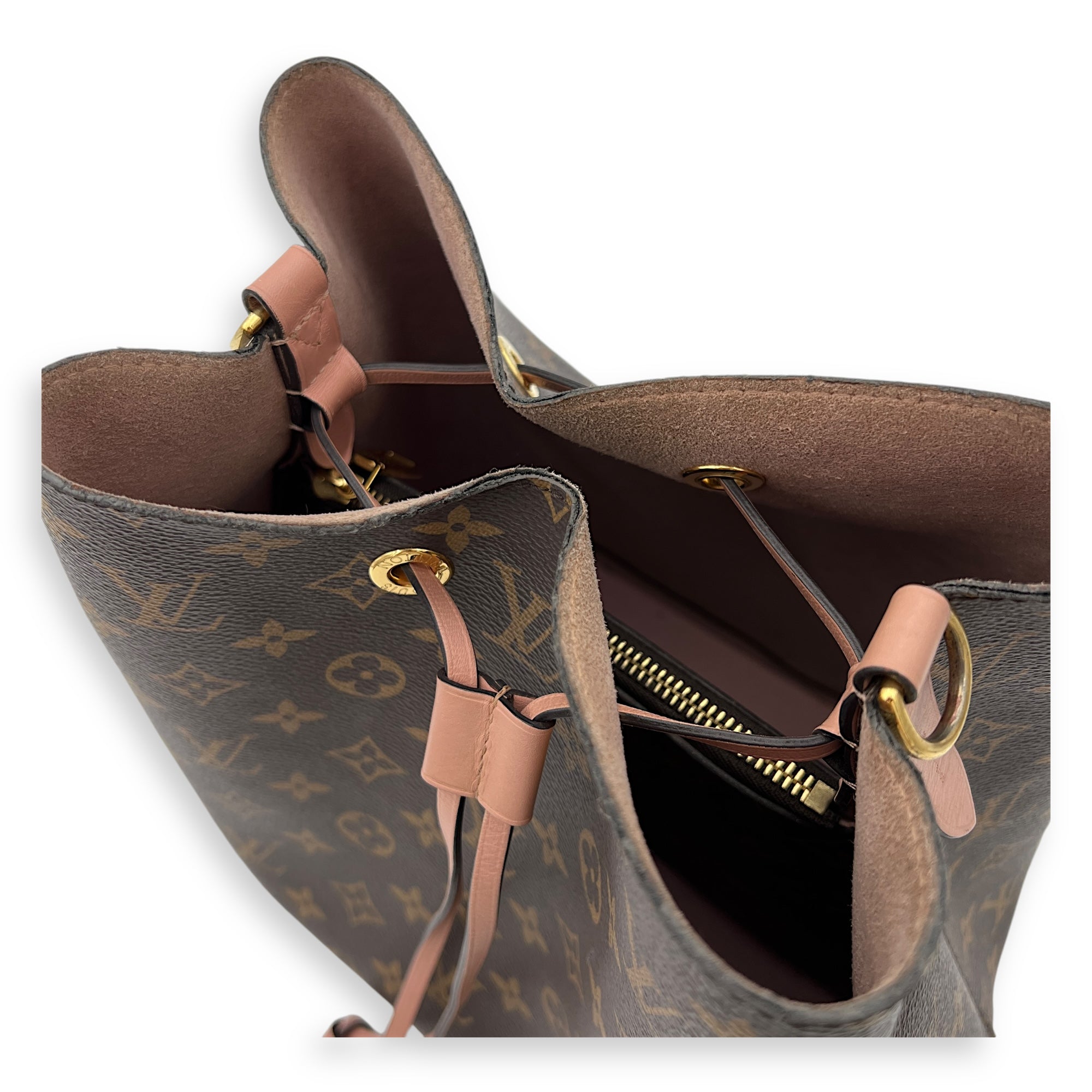 NeoNoe MM Brown Bucket Bag in Monogram Coated Canvas, Gold hardware - Image 11