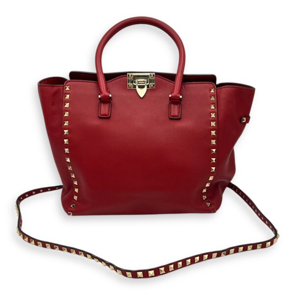 Rockstud Top Handle Bag Red in Calfskin, Gold hardware - Image 20