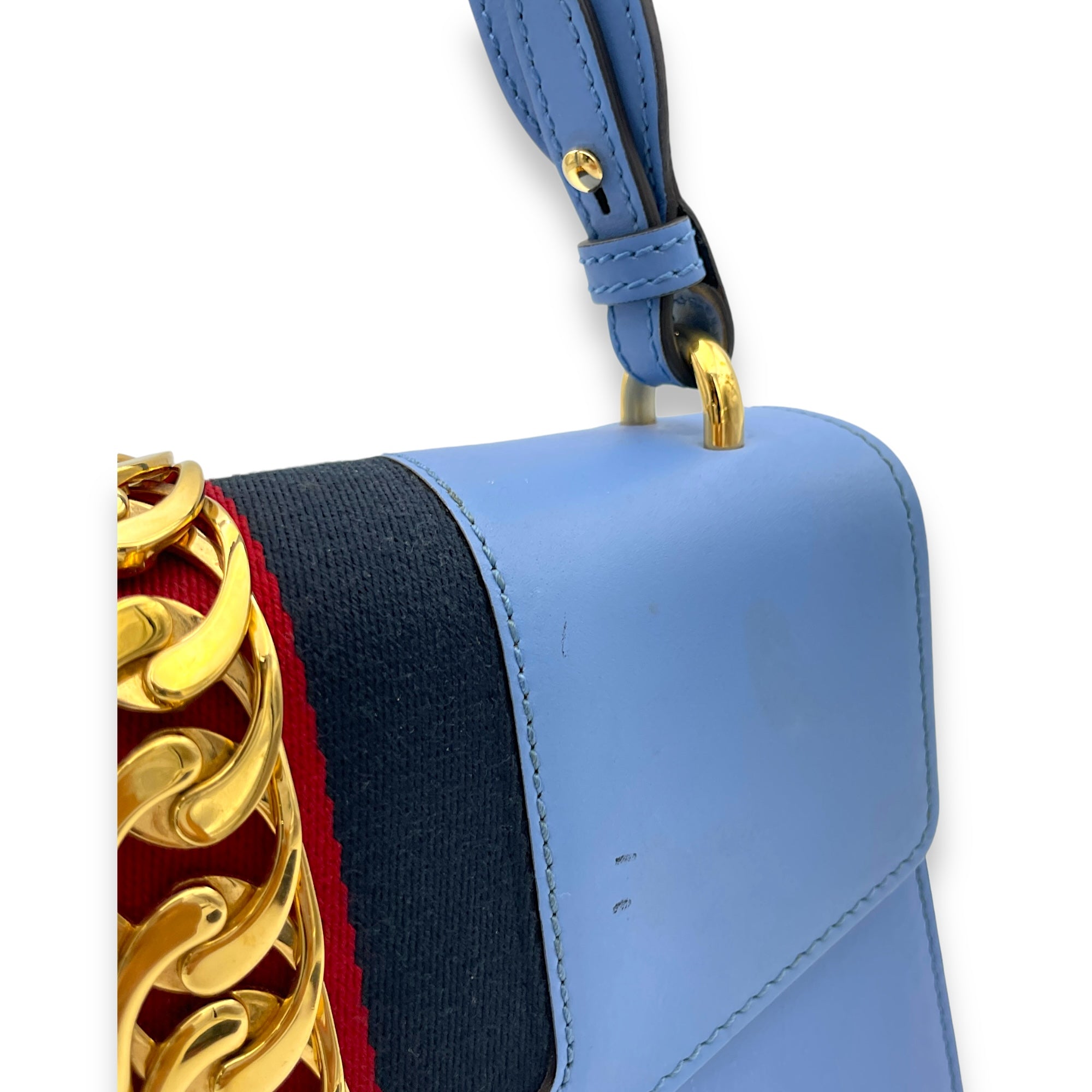 Sylvie Small Blue Shoulder Bag in Calfskin, Gold hardware - Image 9