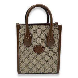 Interlocking G Top Handle Bag Brown in Coated Canvas, Gold hardware