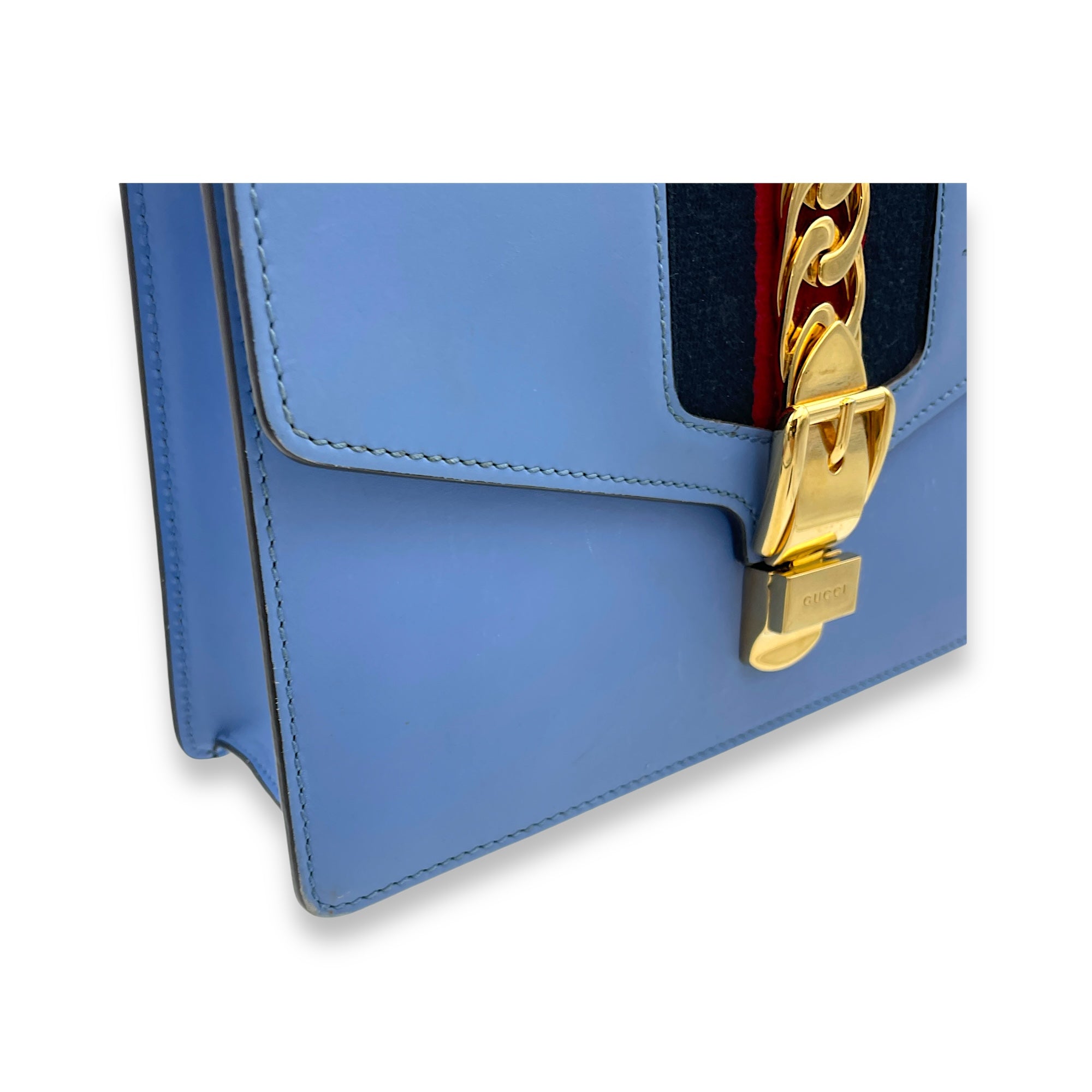 Sylvie Small Blue Shoulder Bag in Calfskin, Gold hardware - Image 10