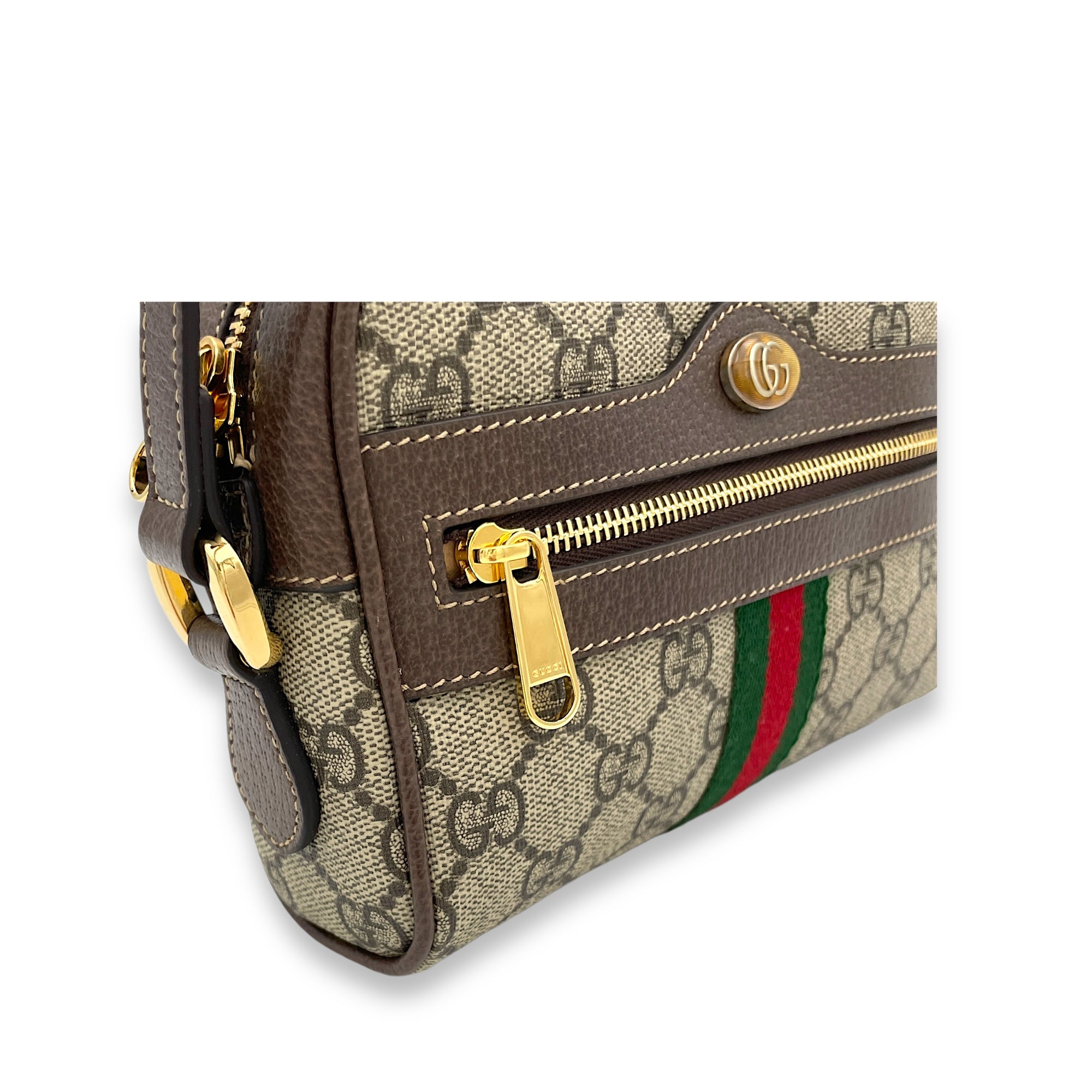 GG Supreme Web Ophidia Brown Crossbody Bag in Monogram Coated Canvas, Gold hardware - Image 10