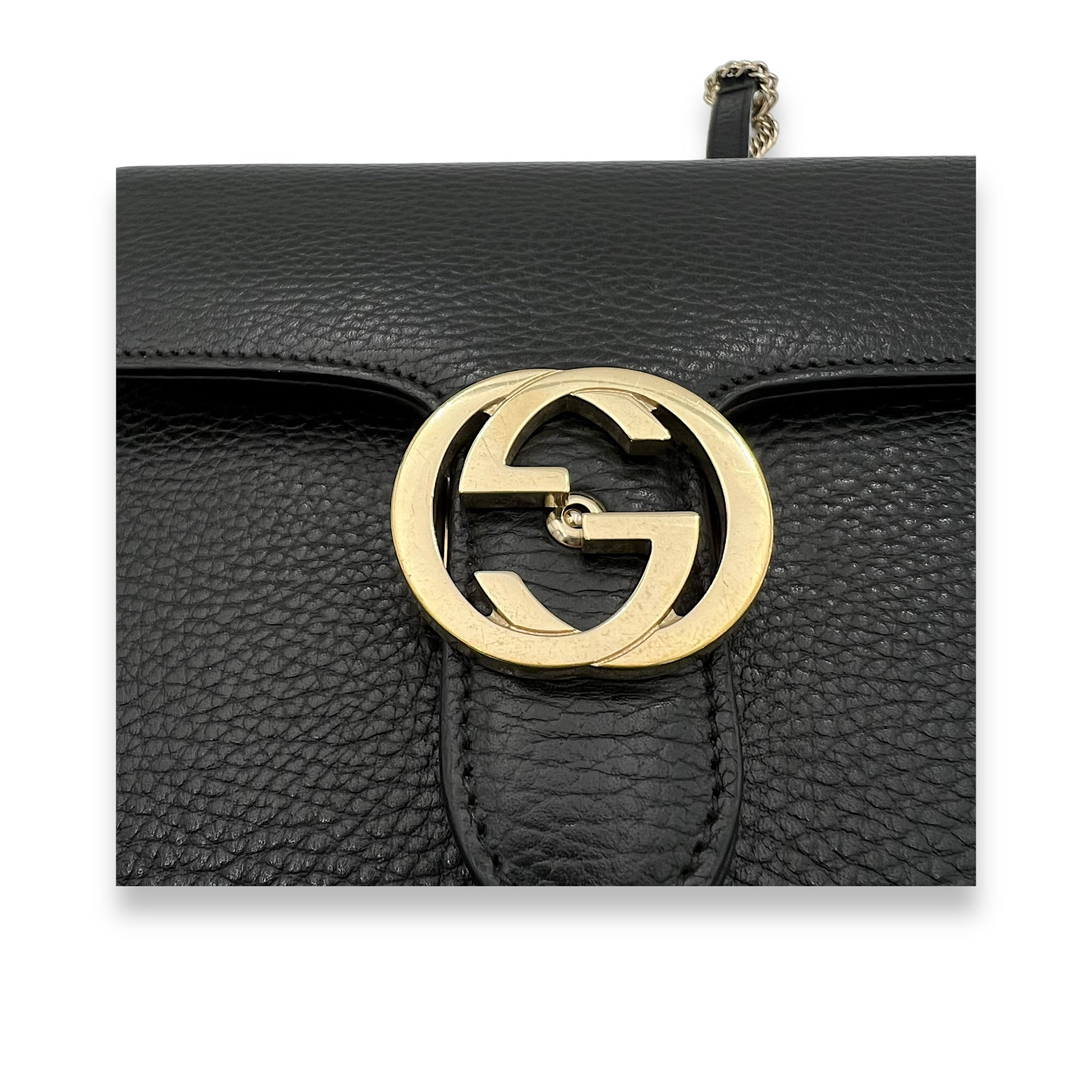 Interlocking G Small Black Crossbody Bag in Calfskin, Light Gold hardware - Image 7