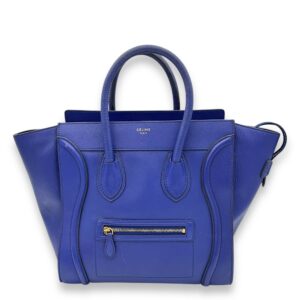 Luggage Top Handle Bag Mini Blue in Calfskin, Gold hardware