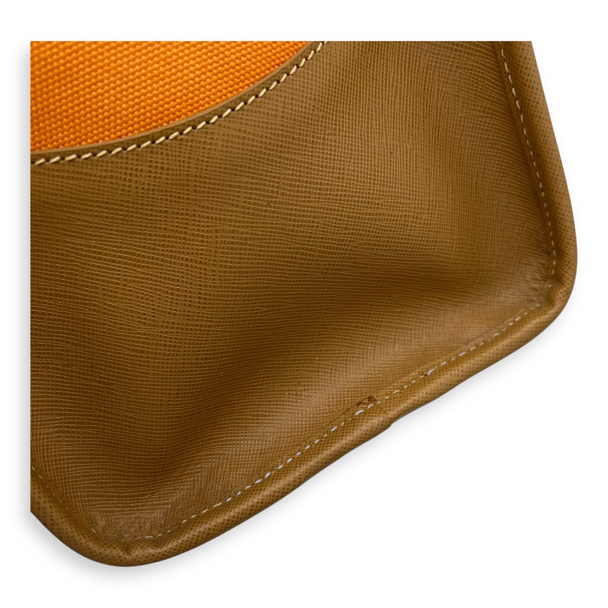 Logo Orange and Brown Top Handle Bag in Saffiano Leather and Canvas, Gold hardware - Image 21