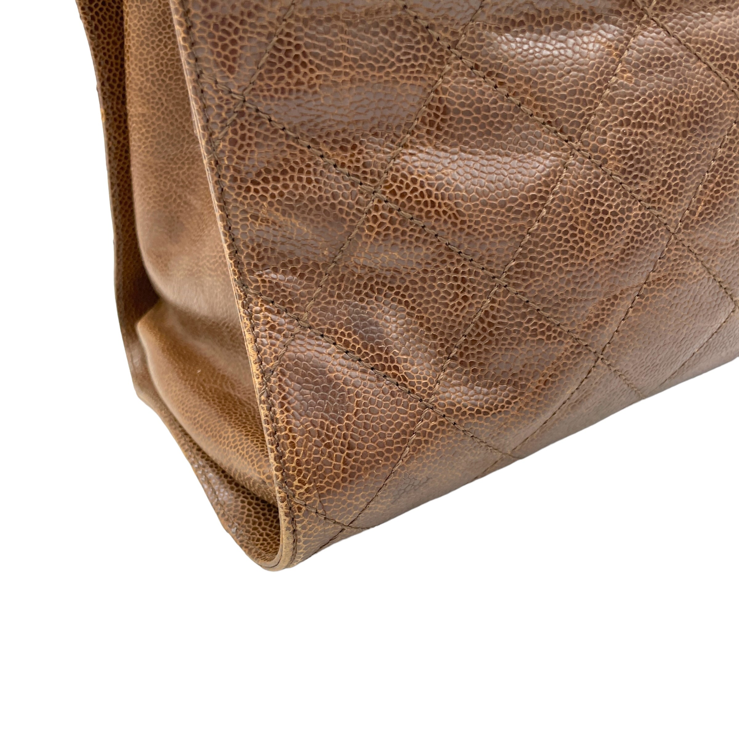 Two-way Brown Top Handle Bag in Caviar Leather, Ruthenium hardware - Image 10