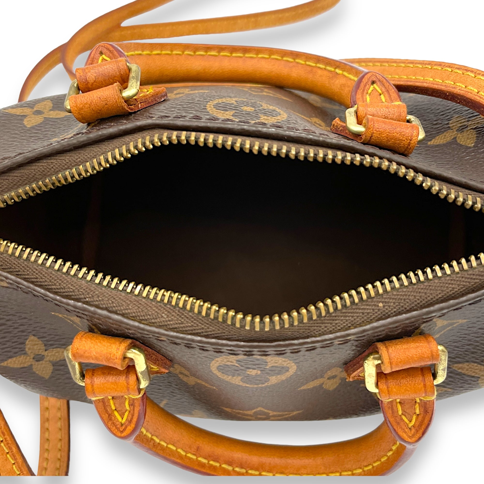 Speedy Bandouliere Top Handle Bag Nano Brown in Monogram Coated Canvas, Gold hardware - Image 10