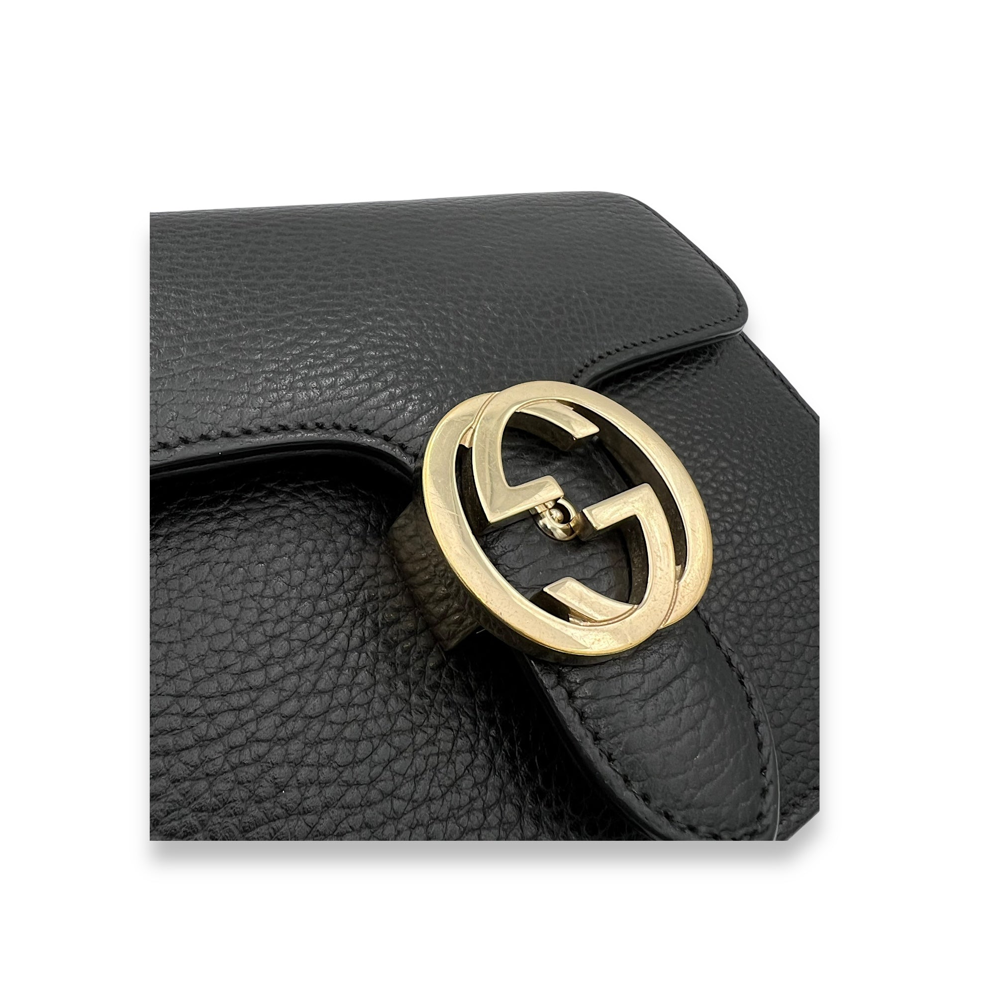 Interlocking G Small Black Crossbody Bag in Calfskin, Light Gold hardware - Image 8