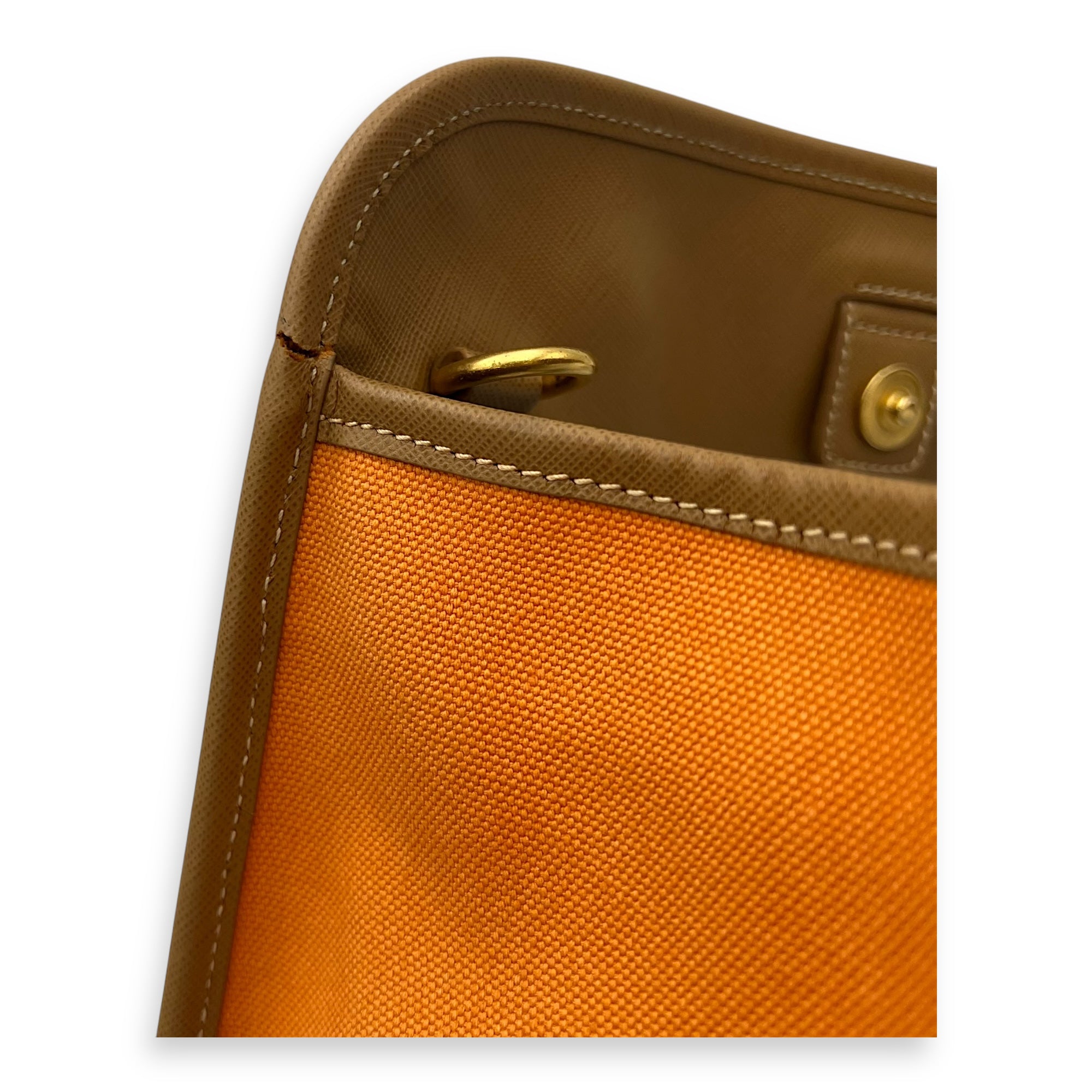 Logo Orange and Brown Top Handle Bag in Saffiano Leather and Canvas, Gold hardware - Image 19