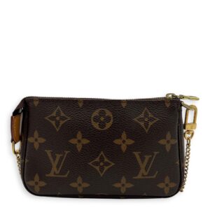 Pochette Accessoires Mini Brown Pouch in Monogram Coated Canvas, Gold hardware