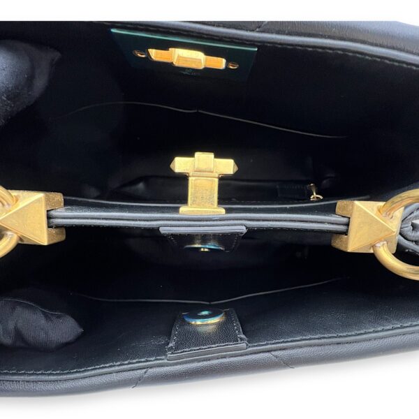 Roman Stud Top Handle Bag Medium Black in Calfskin, Gold hardware - Image 6