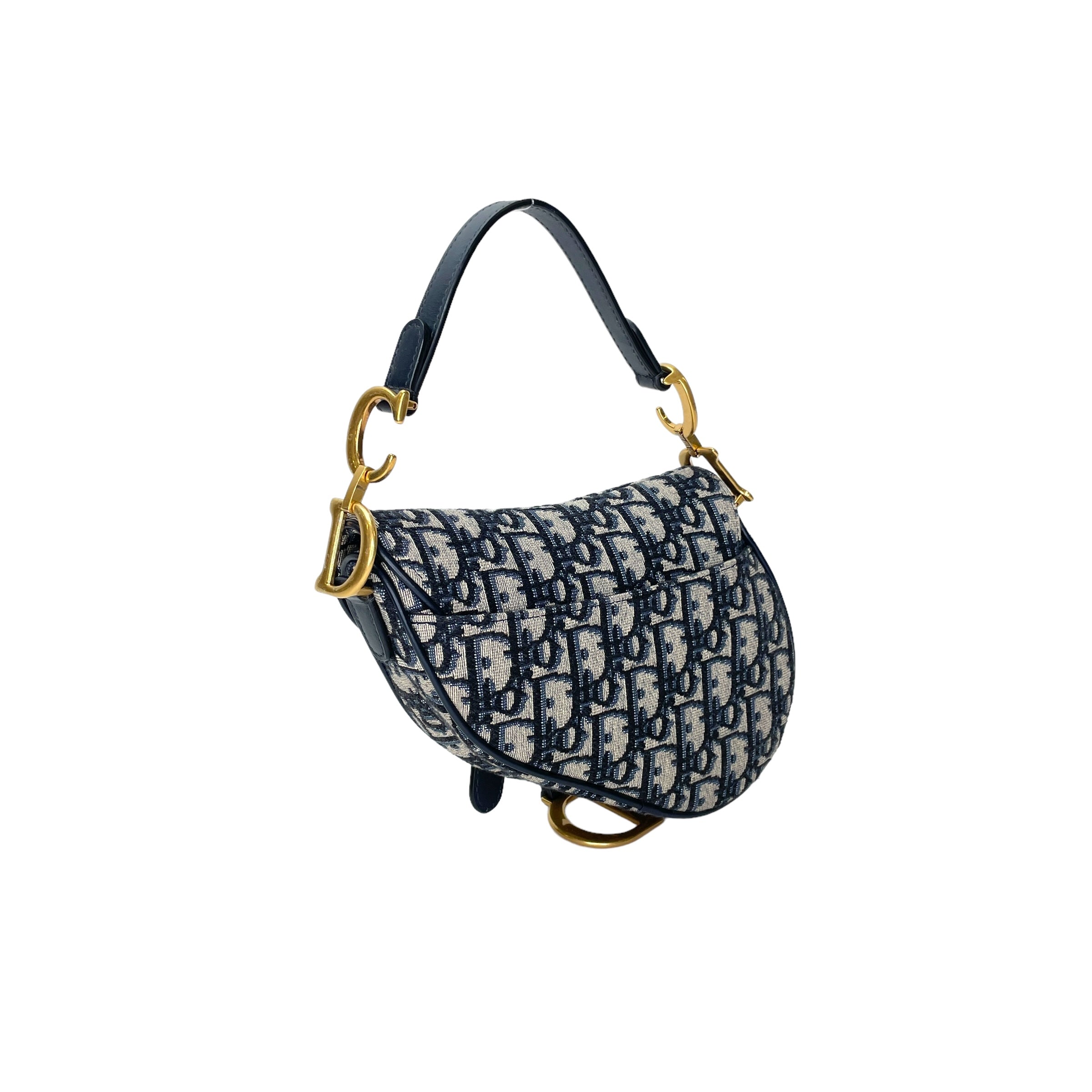 Saddle Mini Blue Top Handle Bag in Jacquard, Gold hardware - Image 4