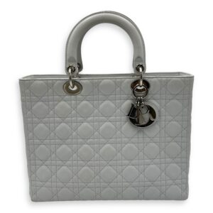 Lady Dior Large White Top Handle Bag in Lambskin, Silver hardware