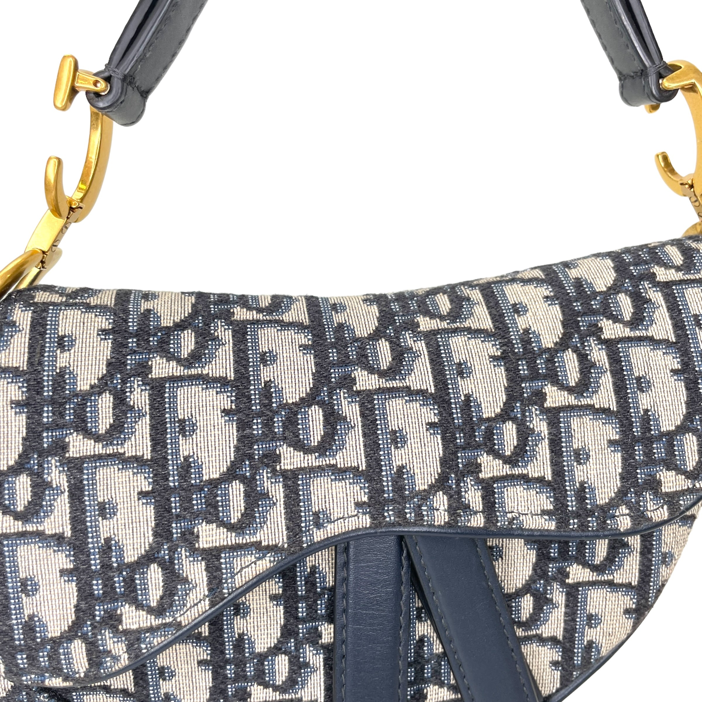 Saddle Mini Blue Top Handle Bag in Jacquard, Gold hardware - Image 7