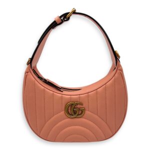 Half Moon Marmont Peach Shoulder Bag in Calfskin, Gold hardware
