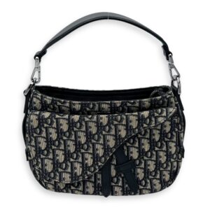 Saddle Oblique Mini Blue Crossbody Bag in Jacquard, Silver hardware