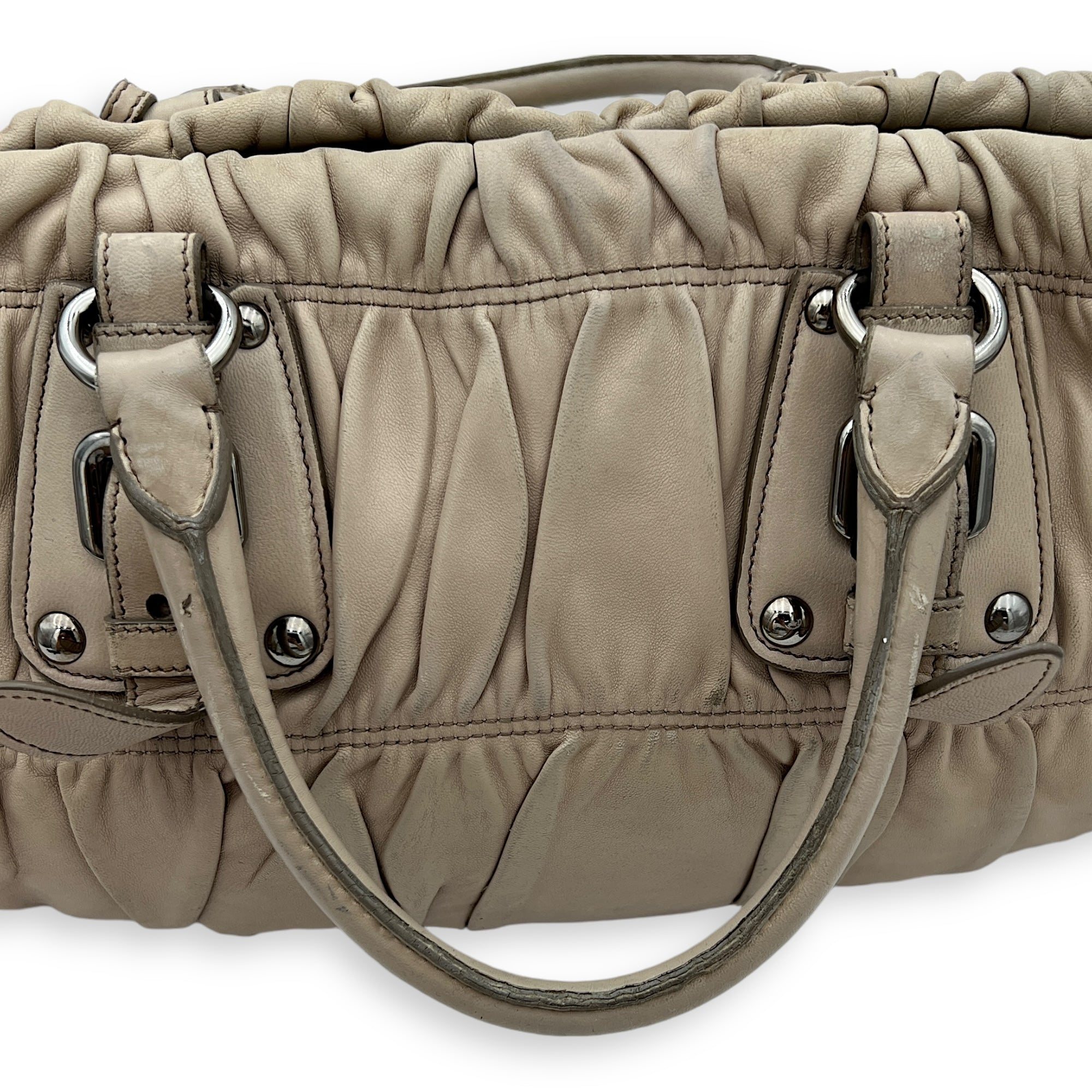 Gaufre Satchel Beige Top Handle Bag in Lambskin, Silver hardware - Image 10