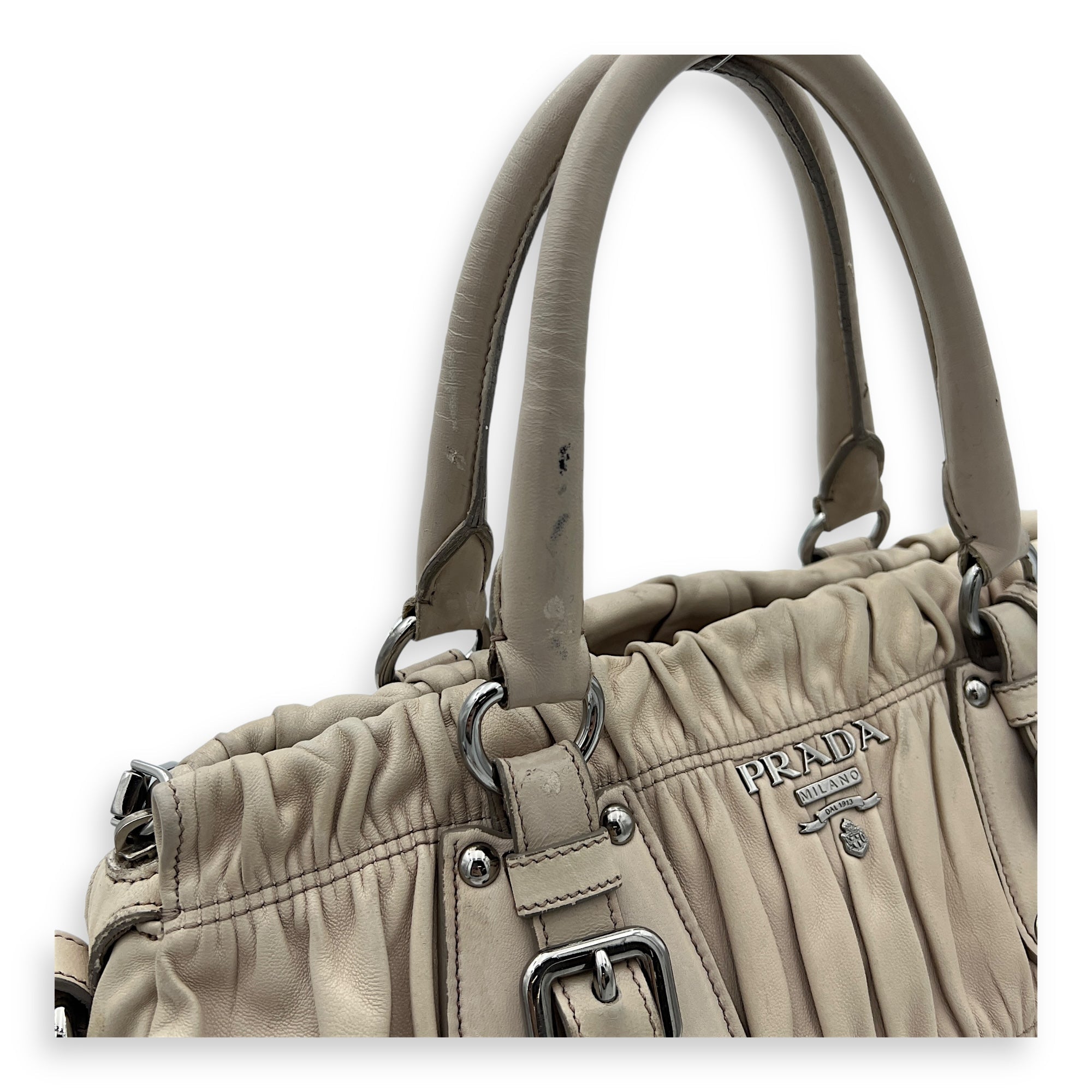 Gaufre Satchel Beige Top Handle Bag in Lambskin, Silver hardware - Image 11