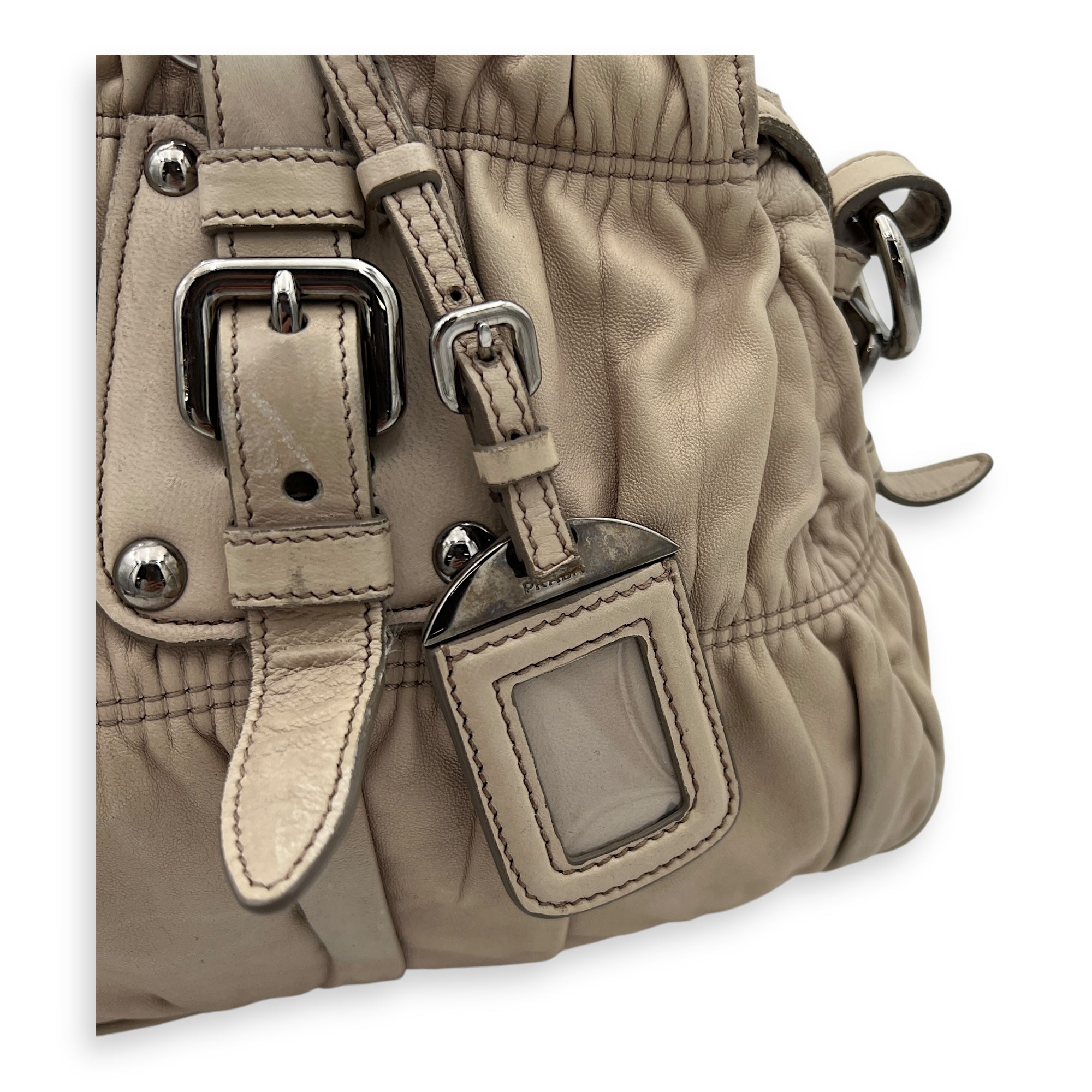Gaufre Satchel Beige Top Handle Bag in Lambskin, Silver hardware - Image 12