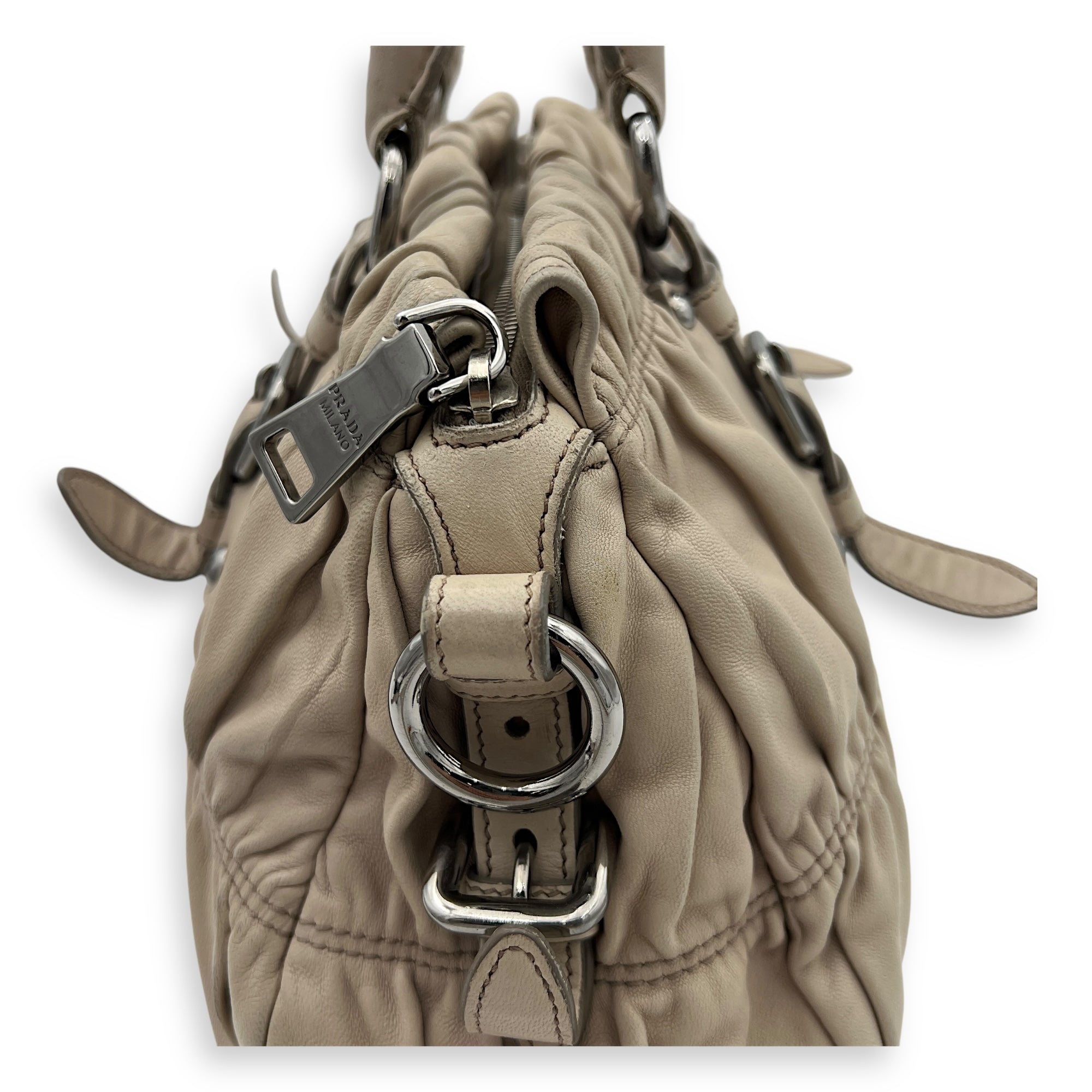 Gaufre Satchel Beige Top Handle Bag in Lambskin, Silver hardware - Image 16