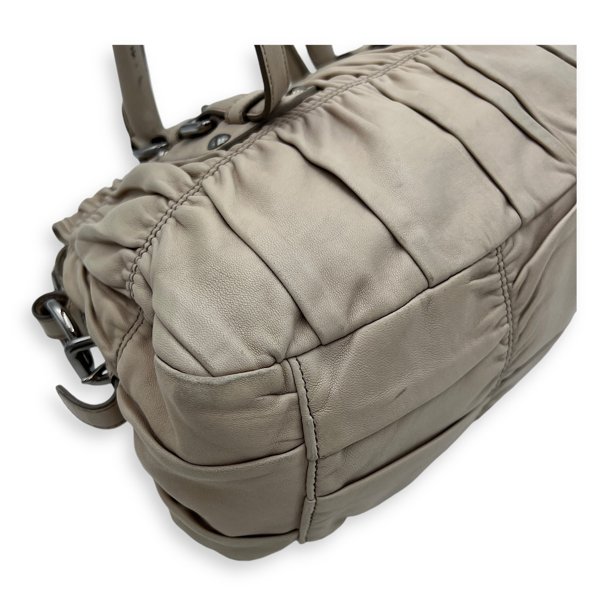 Gaufre Satchel Beige Top Handle Bag in Lambskin, Silver hardware - Image 17