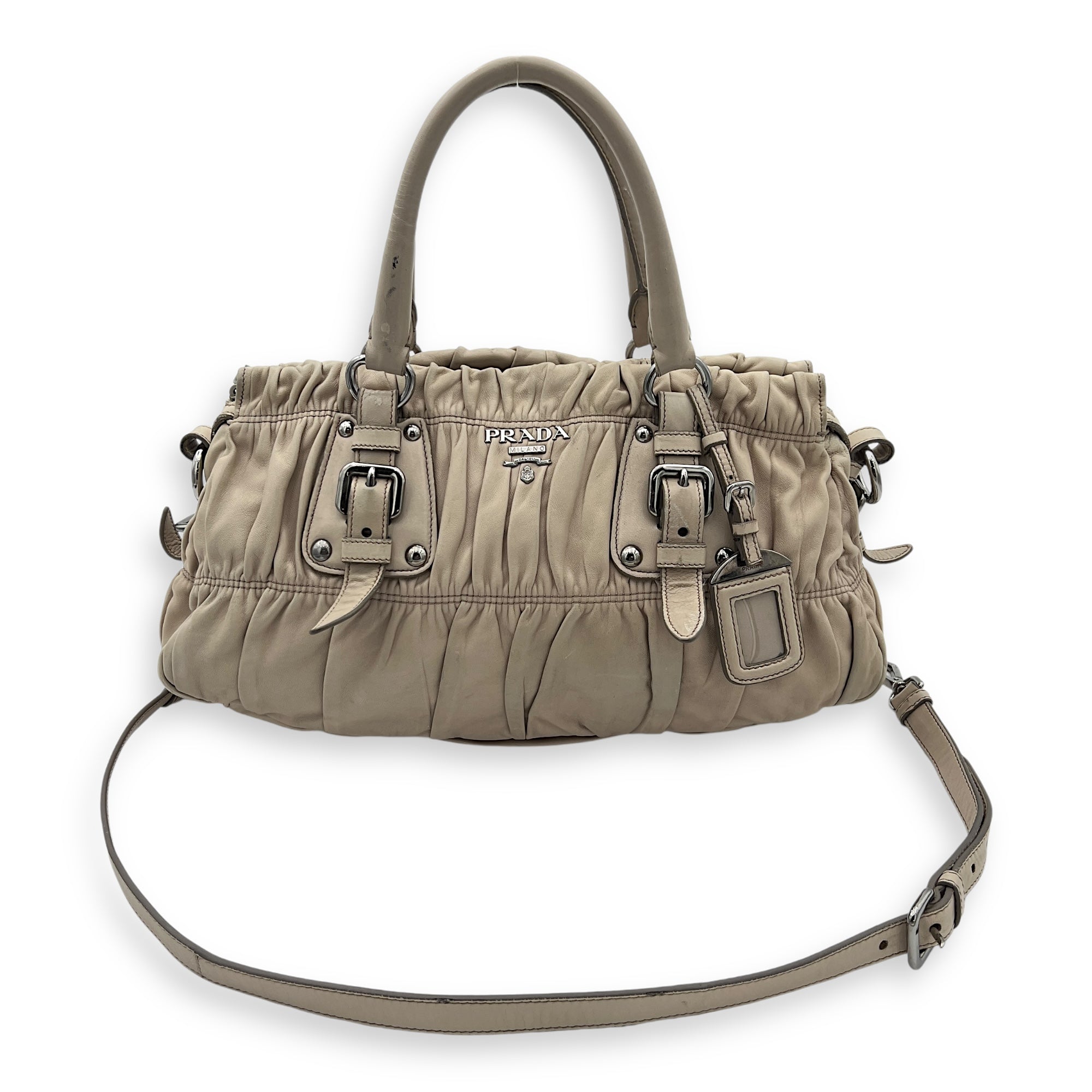 Gaufre Satchel Beige Top Handle Bag in Lambskin, Silver hardware - Image 21